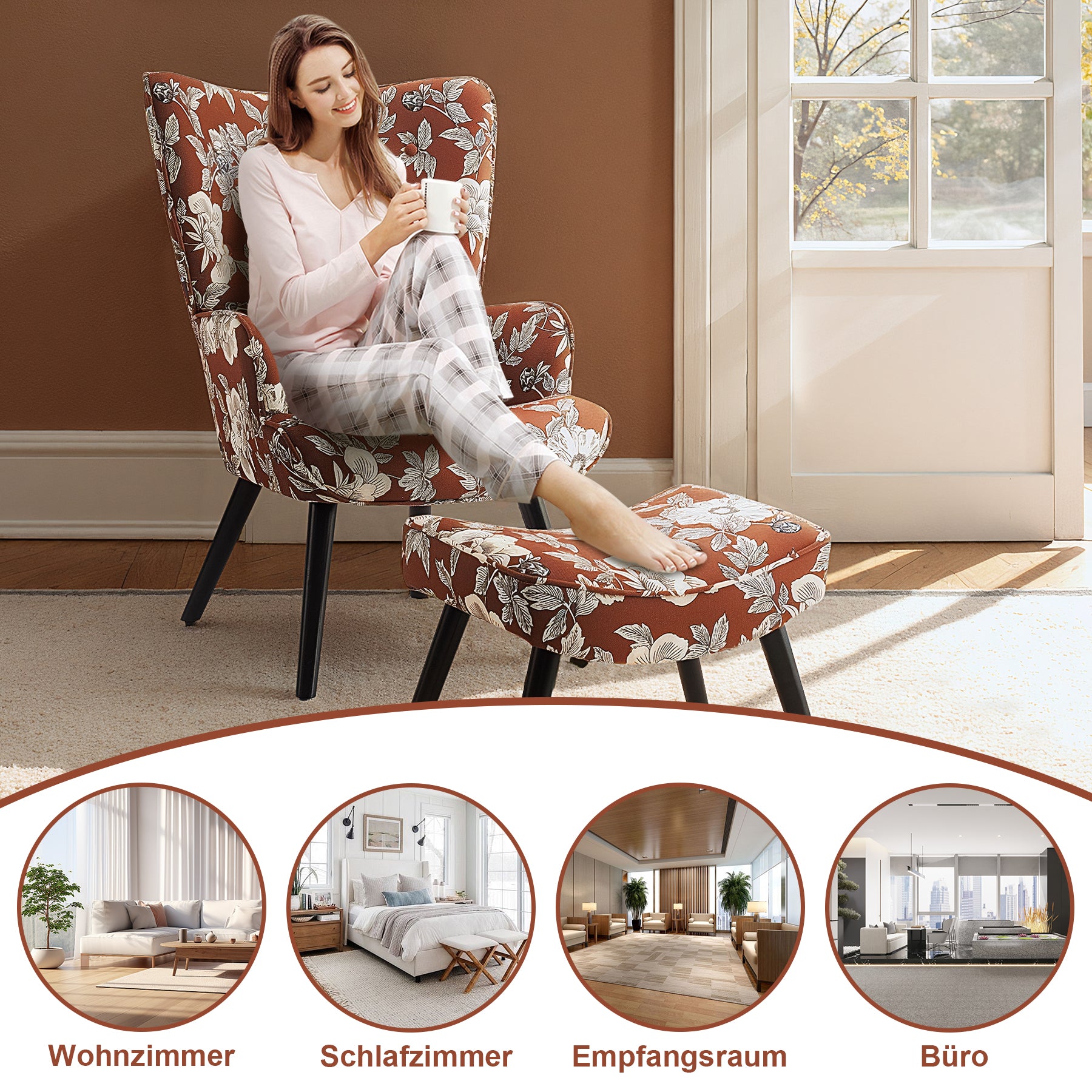 Printed Single Seater Sofa in Faux Linen Fabric