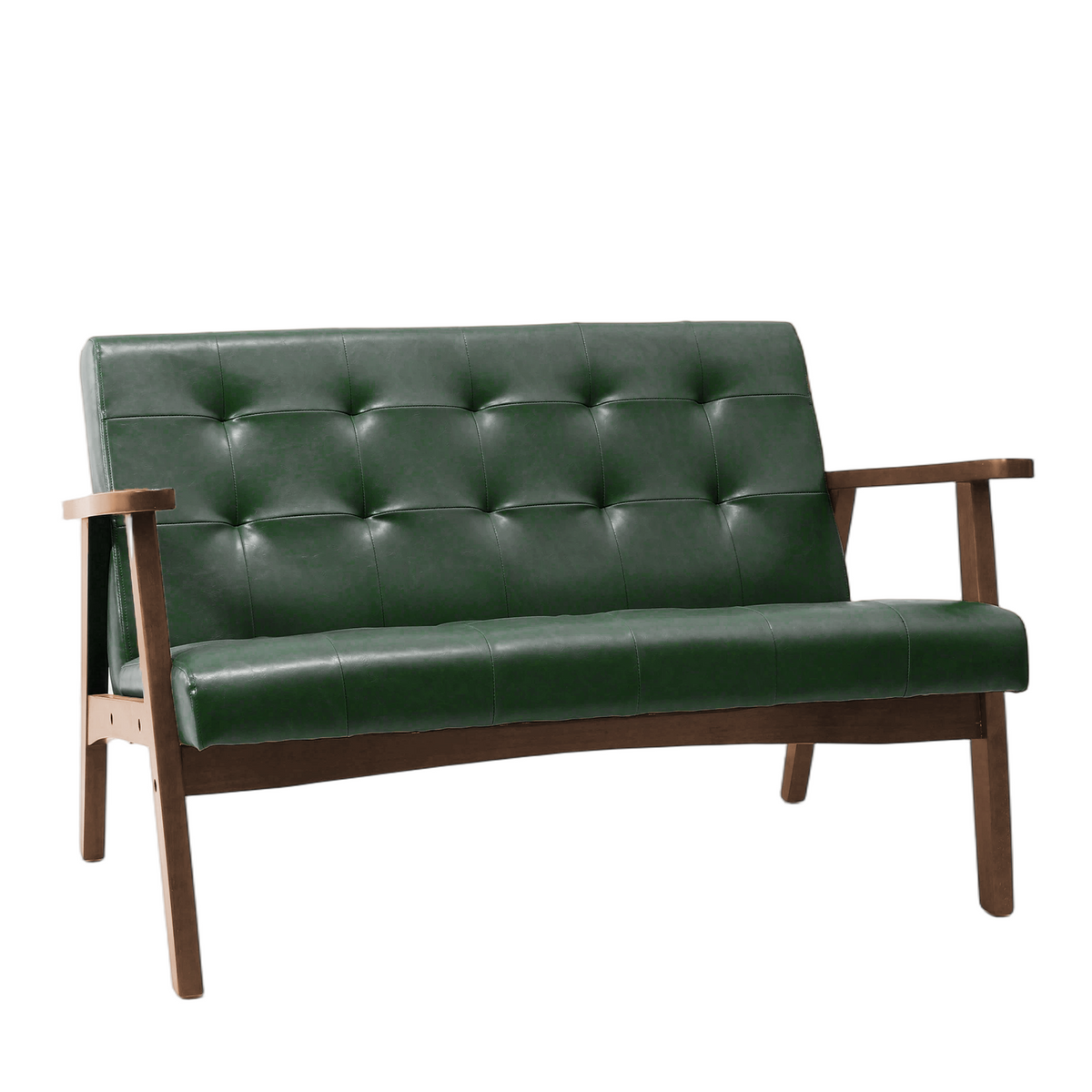 HomeMiYN 2 Seater Faux Leather Sofa with Armrests and Solid Wood Frame