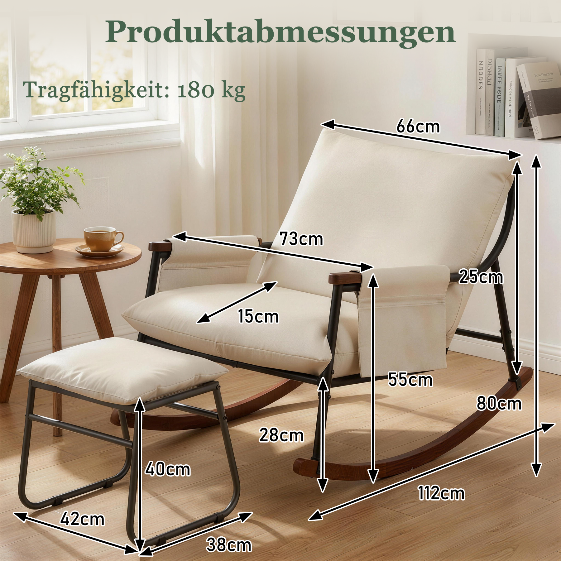 Wooden Armrest with Footstool