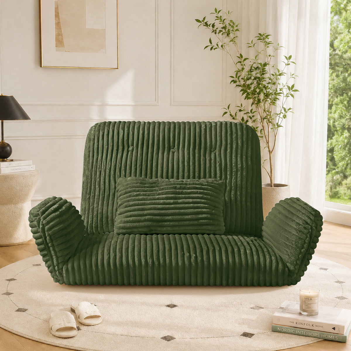 HomeMiYN Striped Plush Foldable Lazy Recliner Armchair with Cushion for Living Room and Bedroom