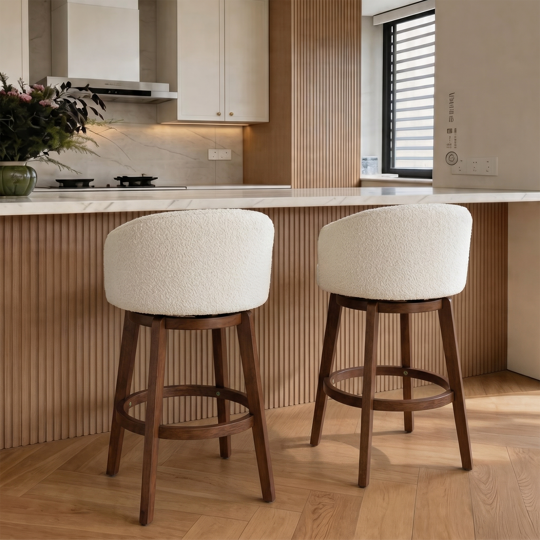 Modern Swivel Bar Stool #base-shape_Round Base #color_Monaco Cream