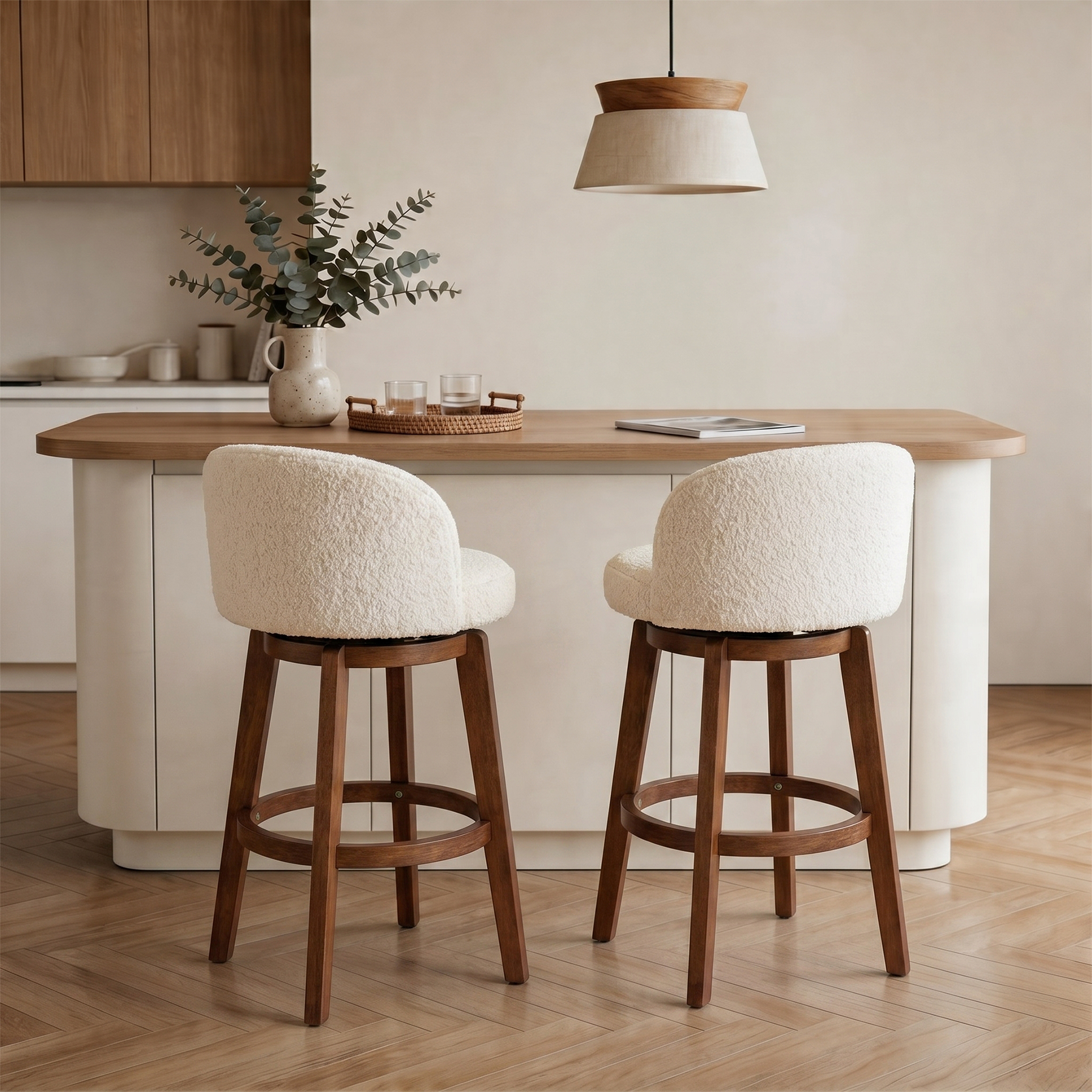 Modern Swivel Bar Stool #base-shape_Round Base #color_Monaco Cream