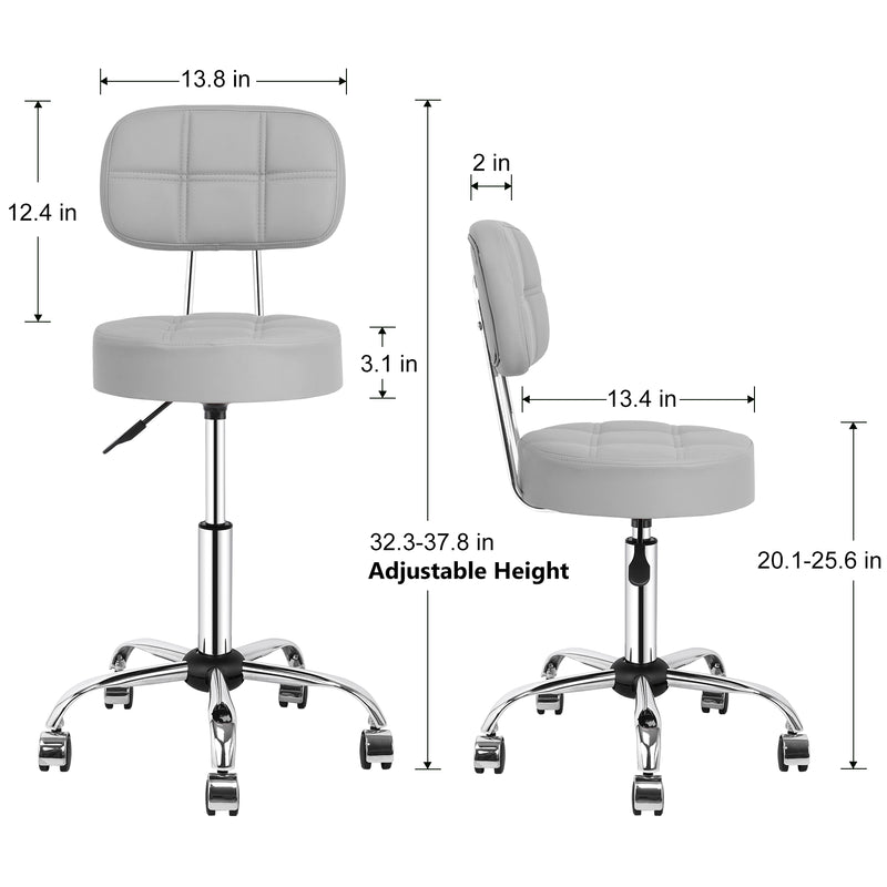 Swivel Round Rolling Stool with Backrest Tattoo Computer Lounge Dinning Pub Gray