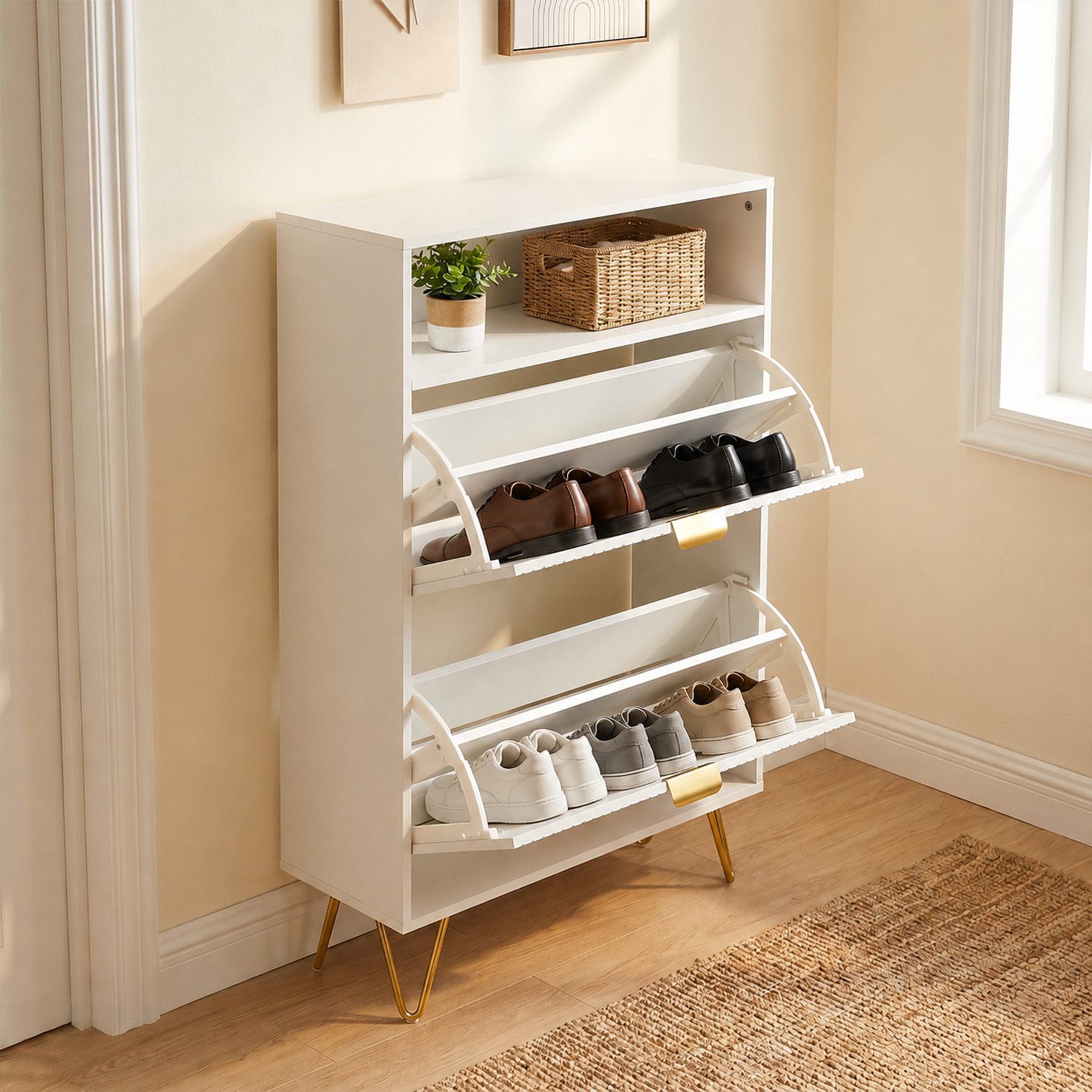 White Panel Shoe Cabinet