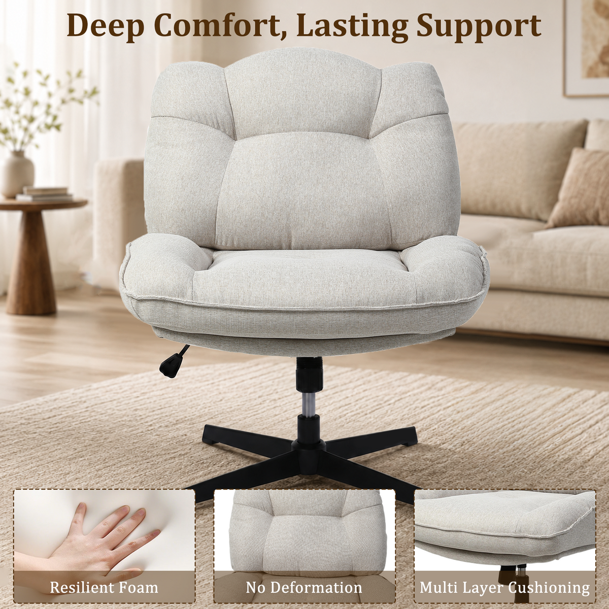 HomeMiYN Ergonomic Armless Office Chair with Adjustable Backrest & Footrest