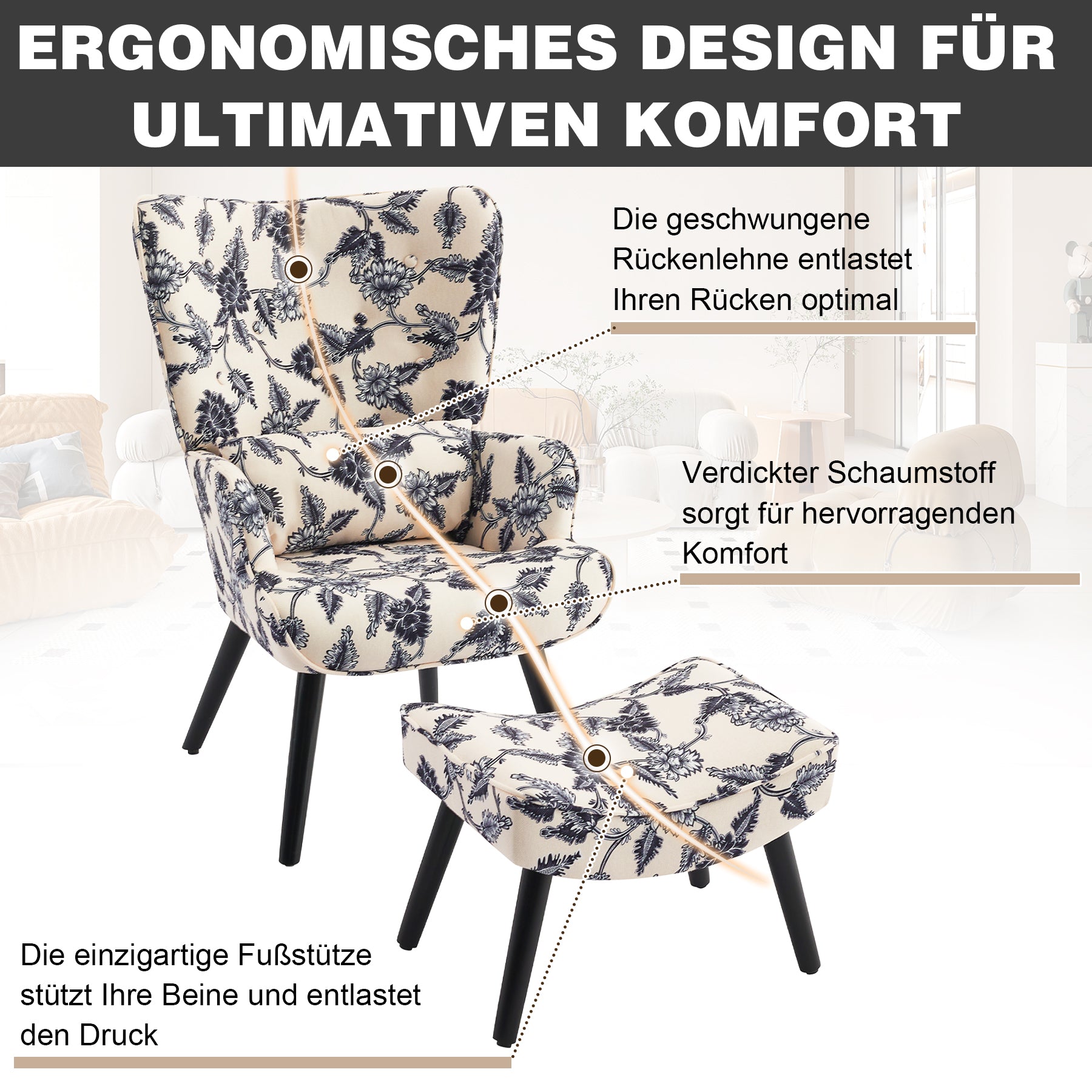 Printed Single Seater Sofa in Faux Linen Fabric