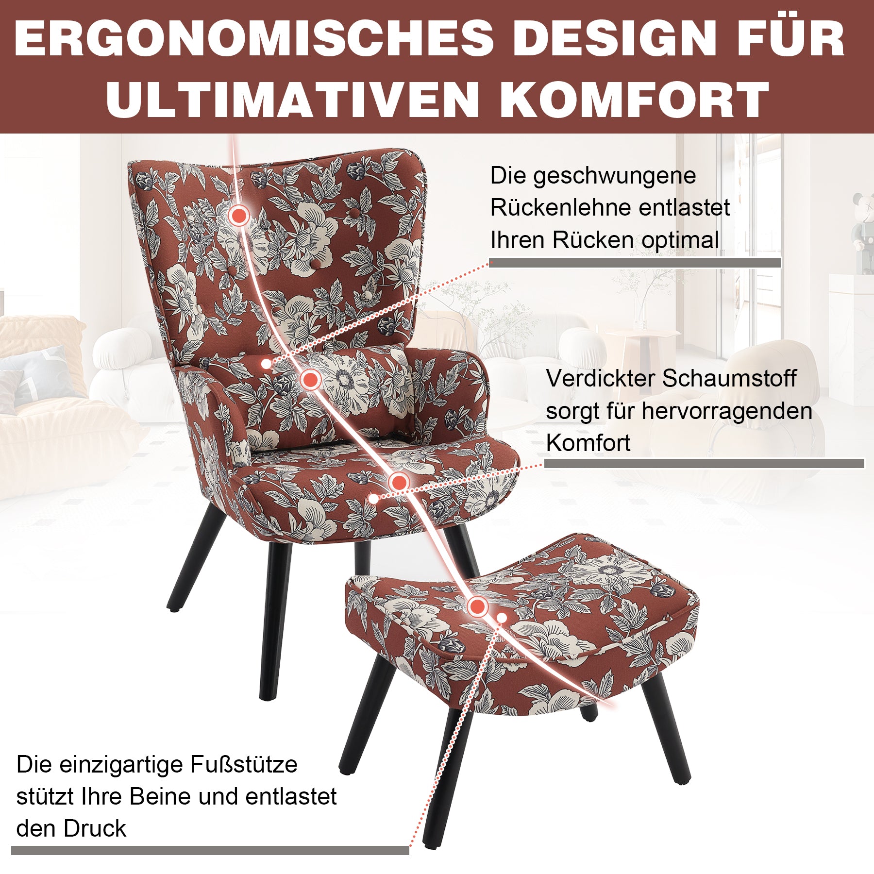 Printed Single Seater Sofa in Faux Linen Fabric