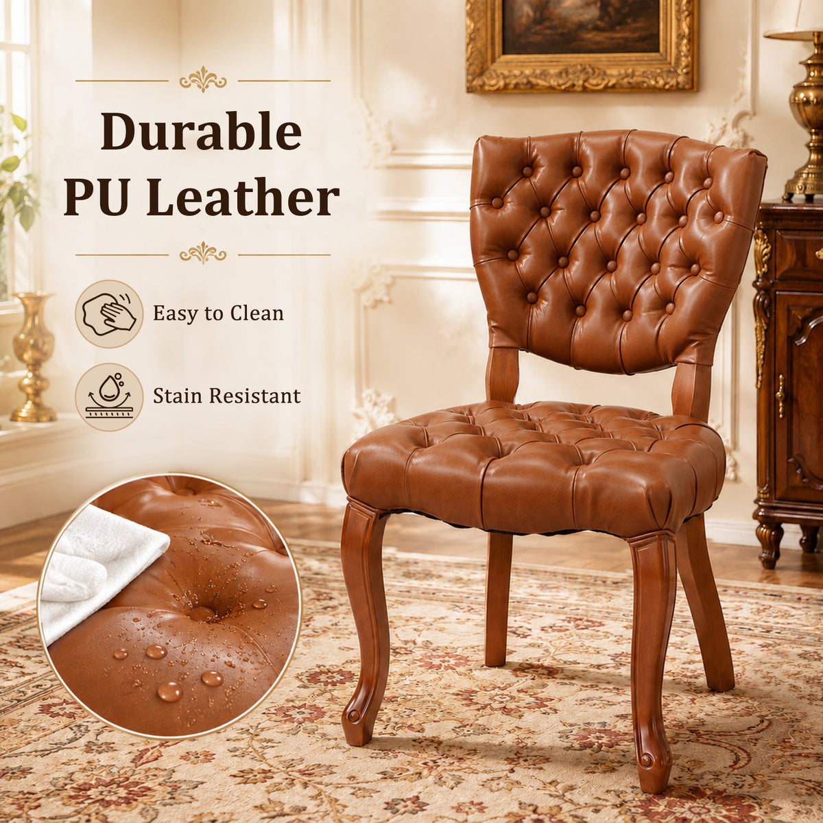 HomeMiYN Set of 2 High Back Dining Chairs Faux Leather
