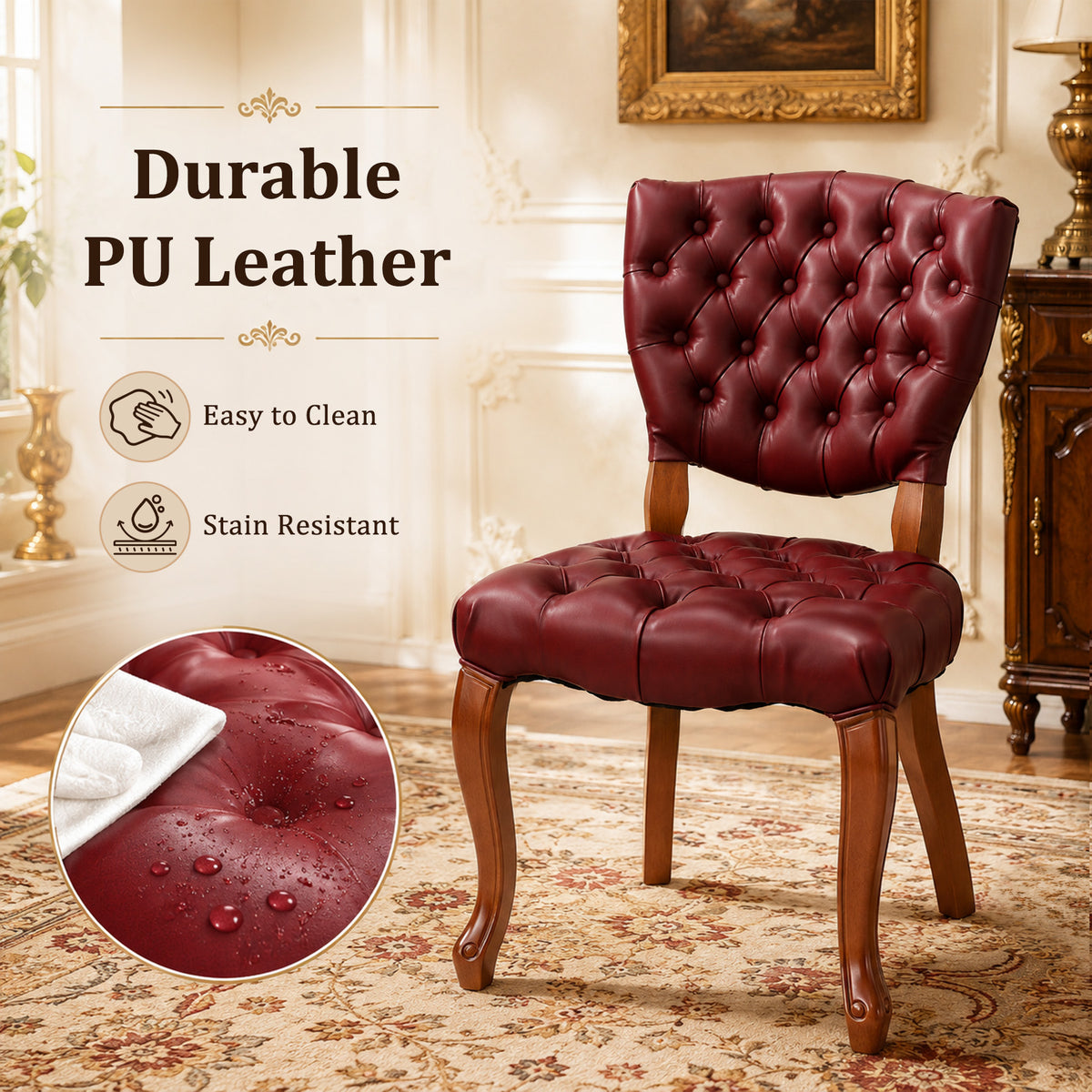 HomeMiYN Set of 2 High Back Dining Chairs Faux Leather