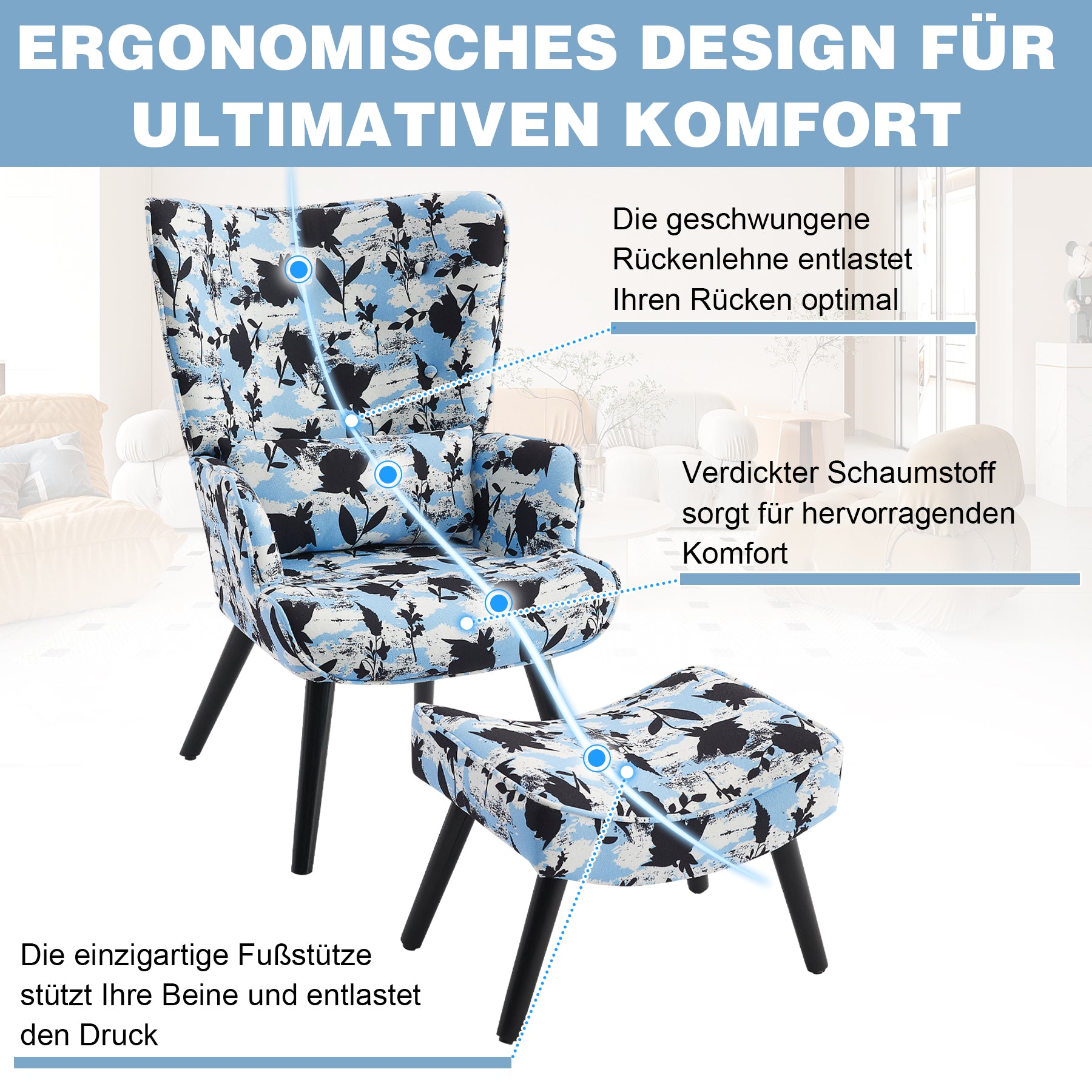 Printed Single Seater Sofa in Faux Linen Fabric