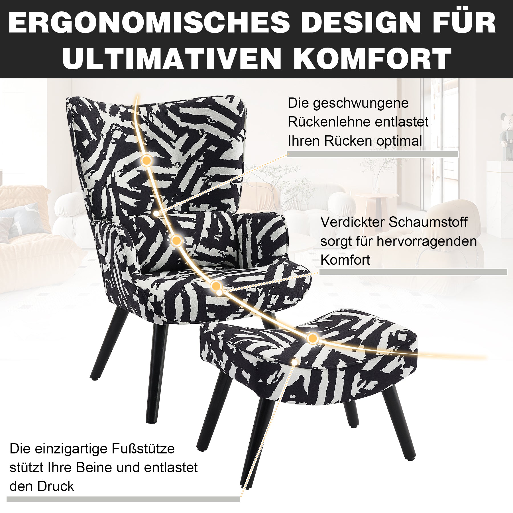 Printed Single Seater Sofa in Faux Linen Fabric