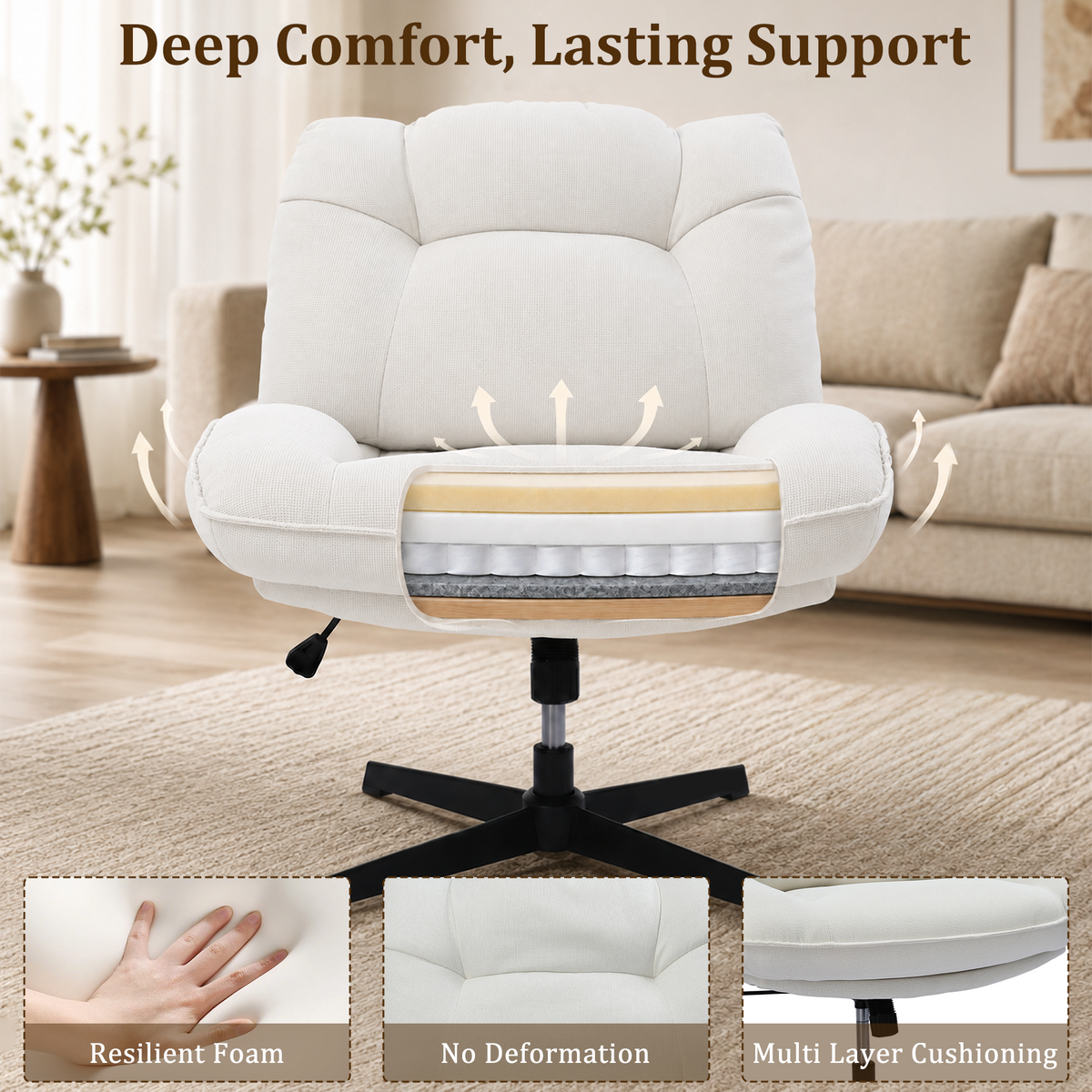 HomeMiYN Ergonomic Armless Office Chair with Adjustable Backrest & Footrest