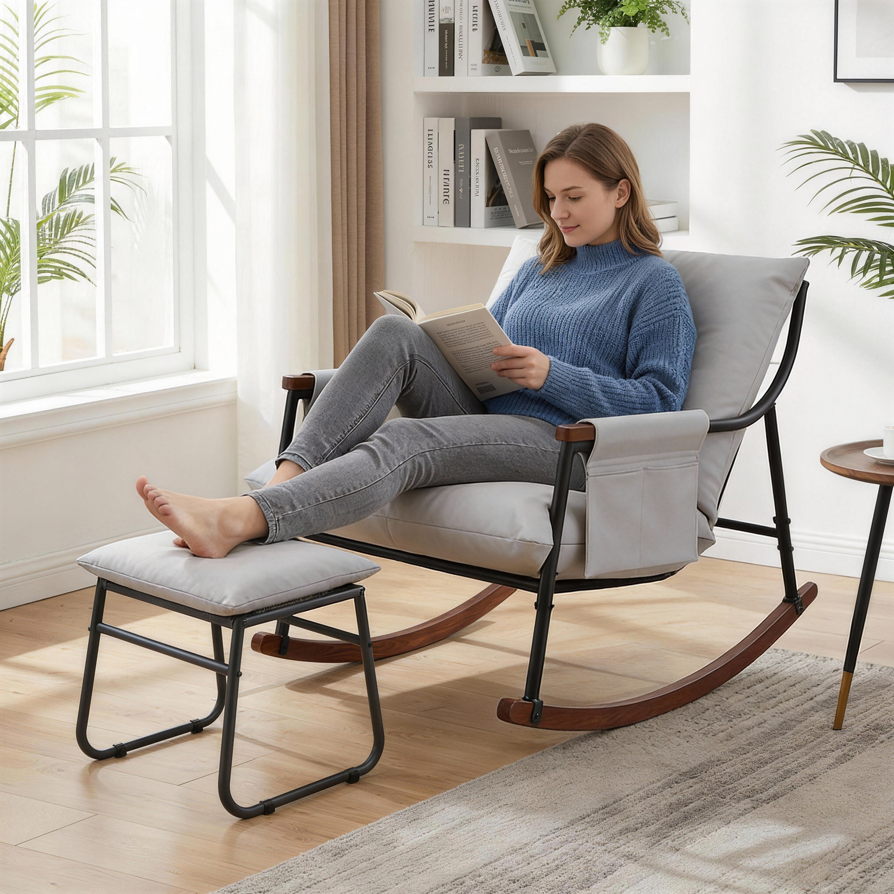Wooden Armrest with Footstool