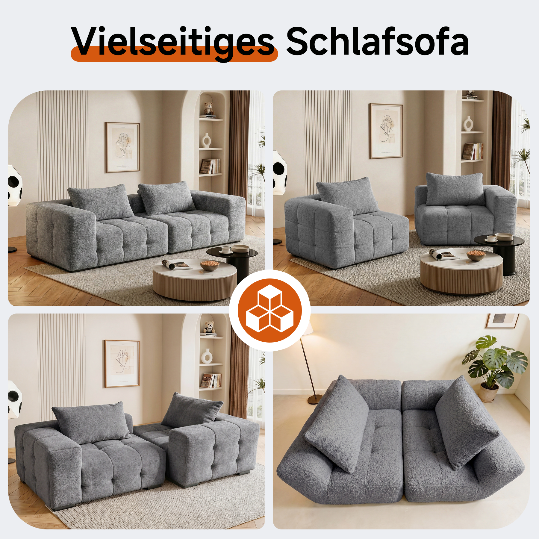 2er Boneless Sofa, Modular Sofa aus Chenille, Ohne Montage | Cloud Couch, Komprimiertes Sofa, hochelastisch, frei kombinierbares Wohnzimmer Sofa bis 240 kg