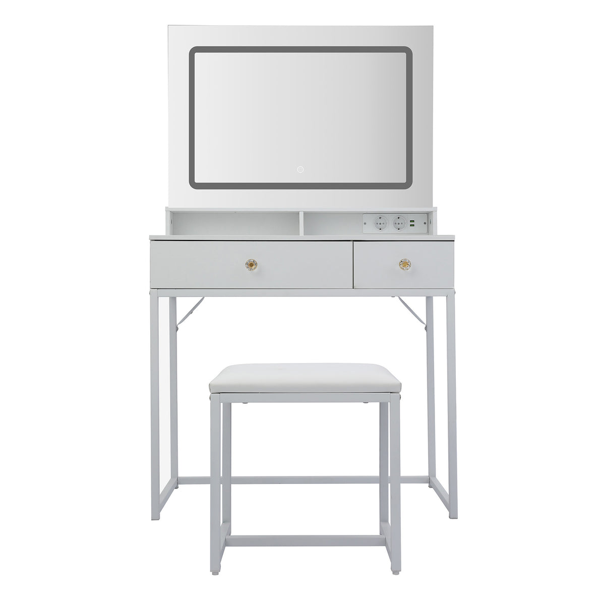 HomeMiYN Dressing Table with LED Lighting and Stool Small with Socket