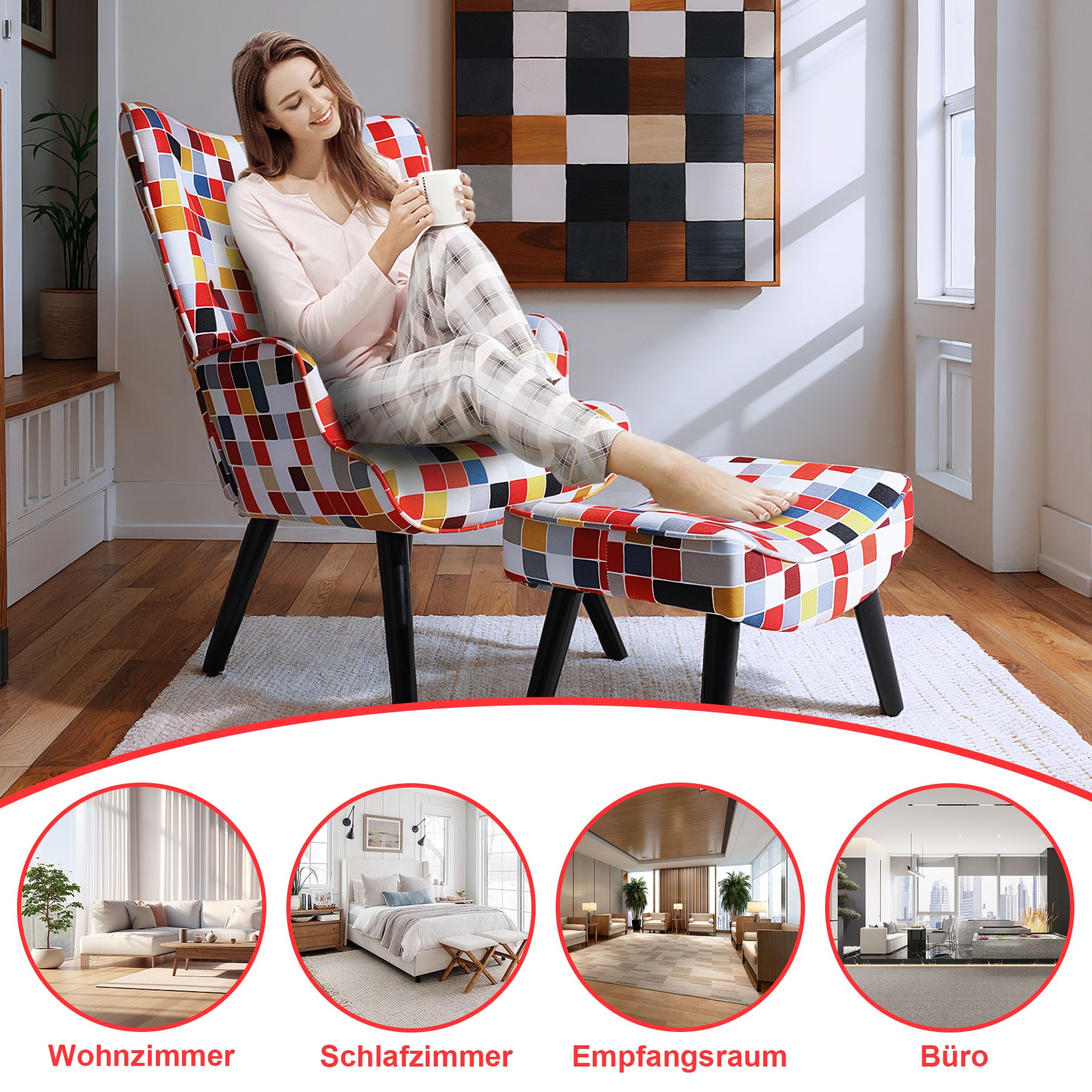 Printed Single Seater Sofa in Faux Linen Fabric