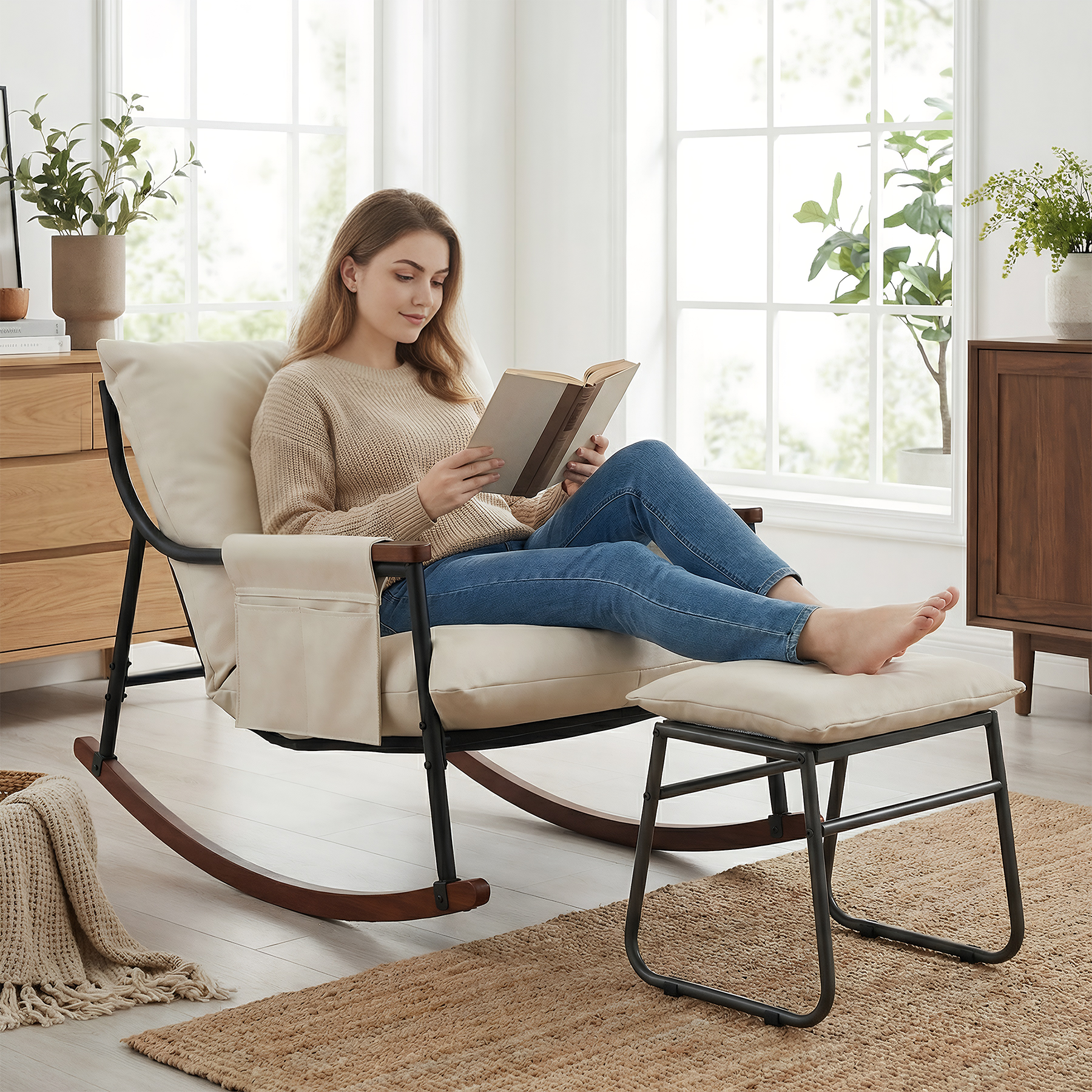 Wooden Armrest with Footstool