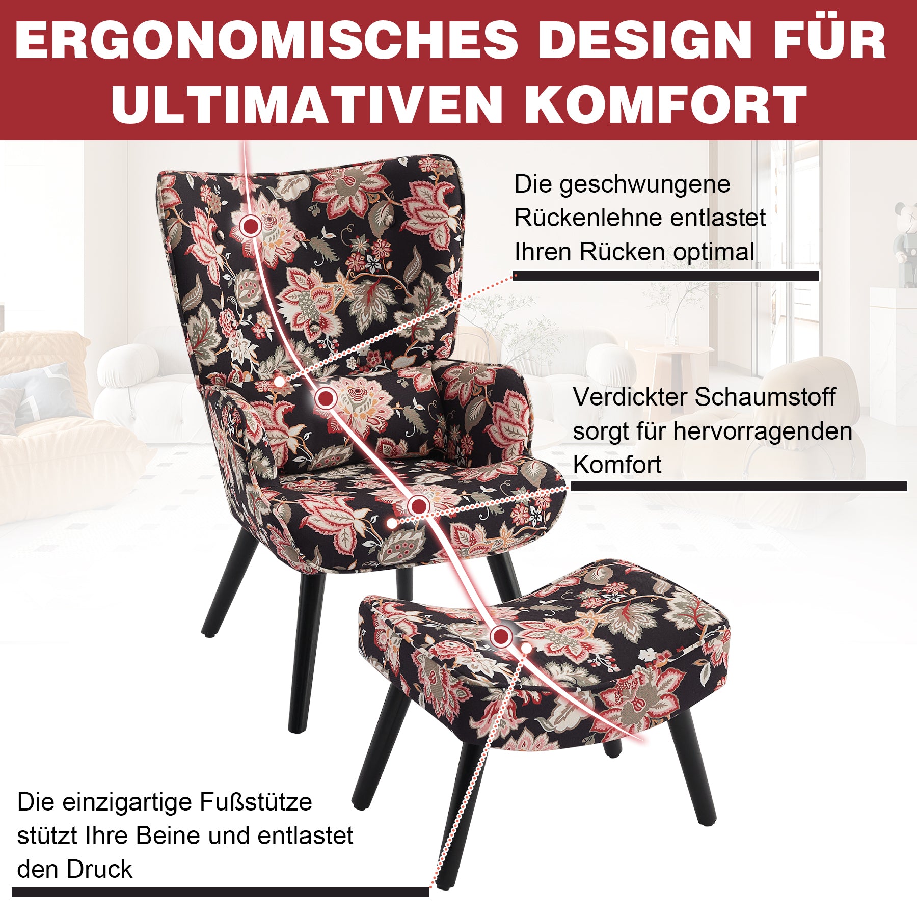 Printed Single Seater Sofa in Faux Linen Fabric