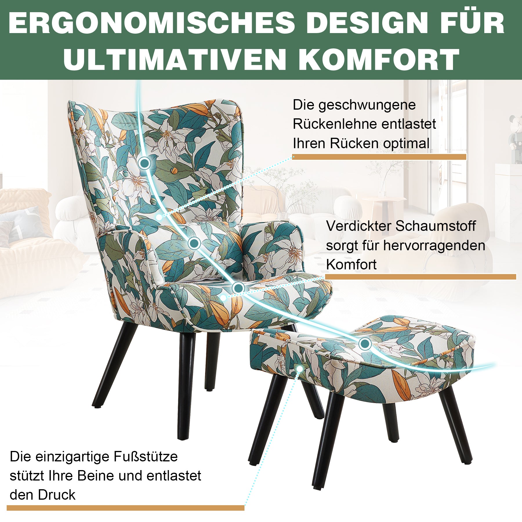 Printed Single Seater Sofa in Faux Linen Fabric