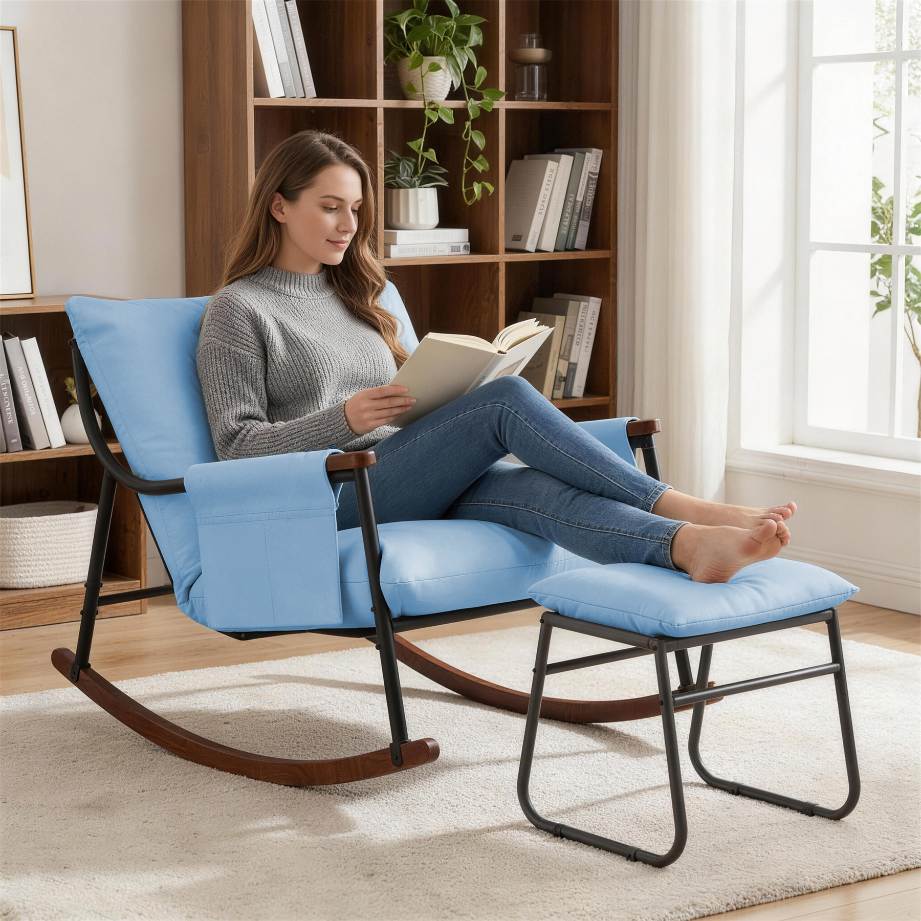 Wooden Armrest with Footstool