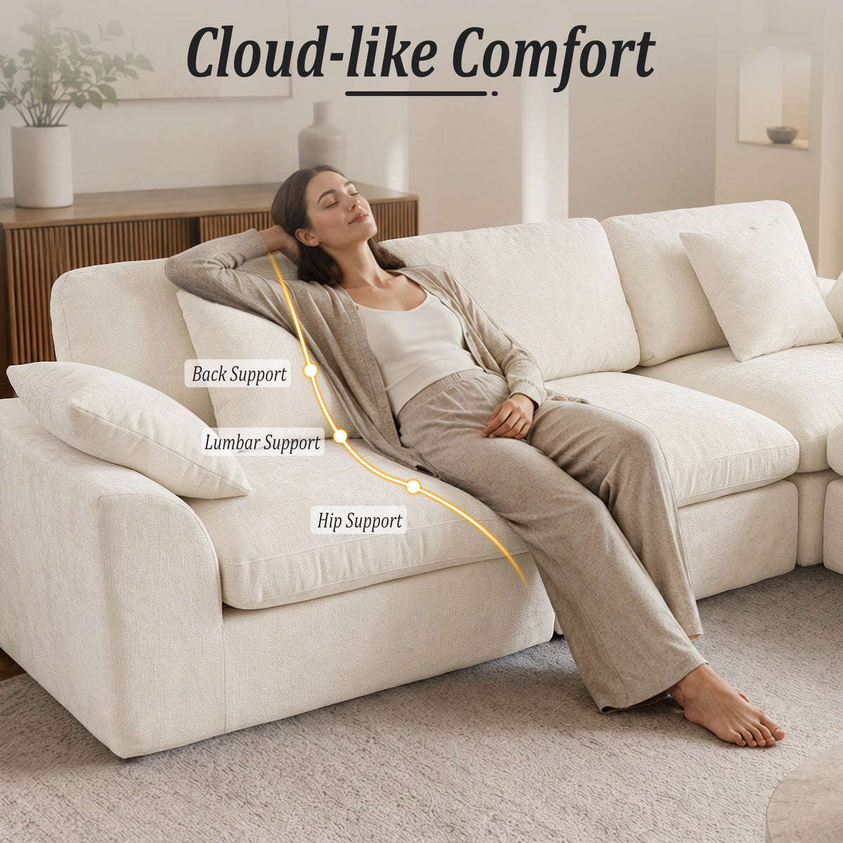 HomeMiYN 281cm 3-Seater L-Shaped Modular Corner Sofa, Chenille Fabric, Non-Vacuum Packaged