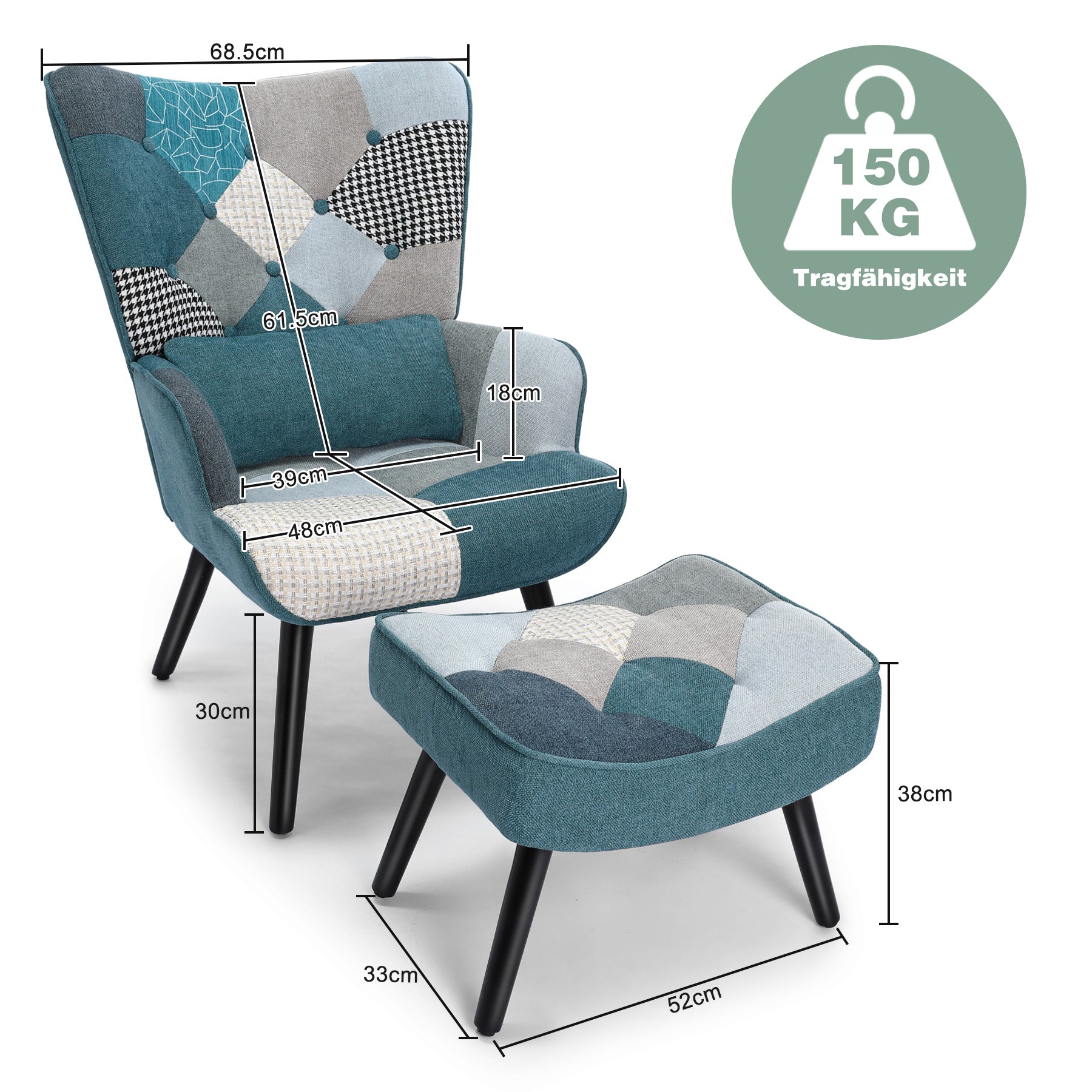 Single Seater Linen Sofa with Blue Throw Pillow