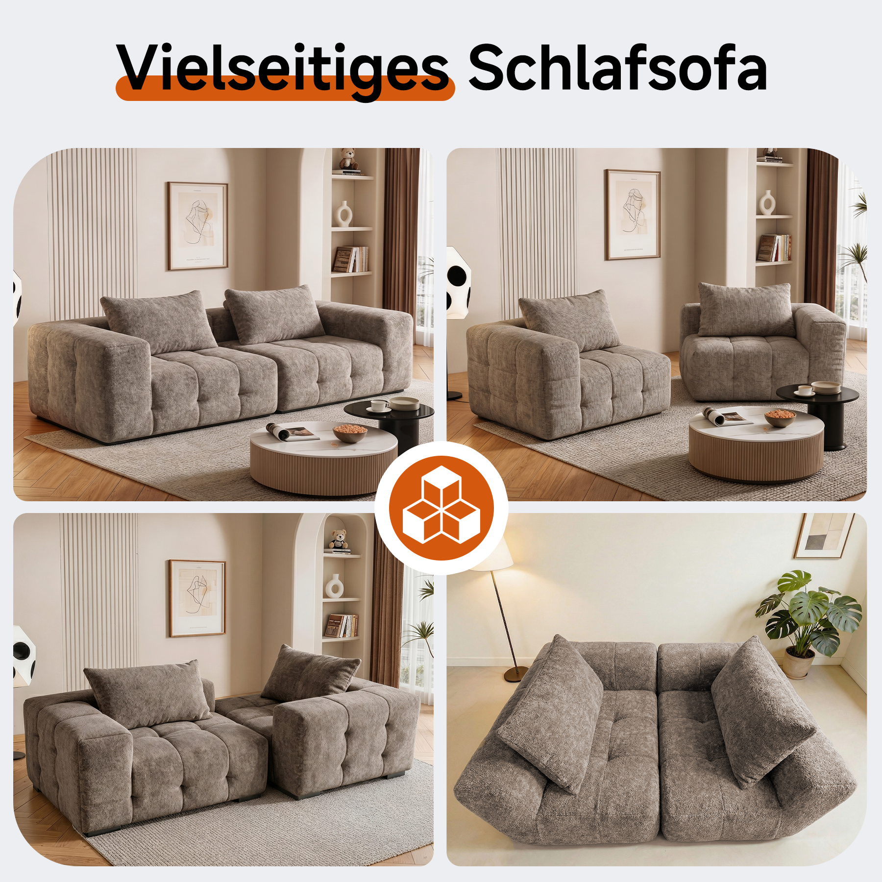 2er Boneless Sofa, Modular Sofa aus Chenille, Ohne Montage | Cloud Couch, Komprimiertes Sofa, hochelastisch, frei kombinierbares Wohnzimmer Sofa bis 240 kg