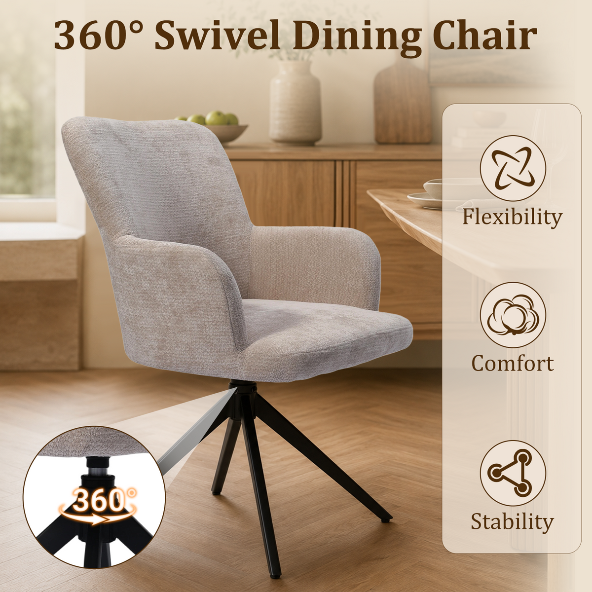HomeMiYN Set of 2 360° Rotatable Dining Chairs with Armrests
