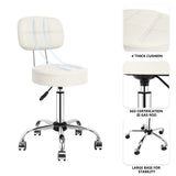 Swivel Round Rolling Stool with Backrest Tattoo Computer Lounge Dinning Pub Beige