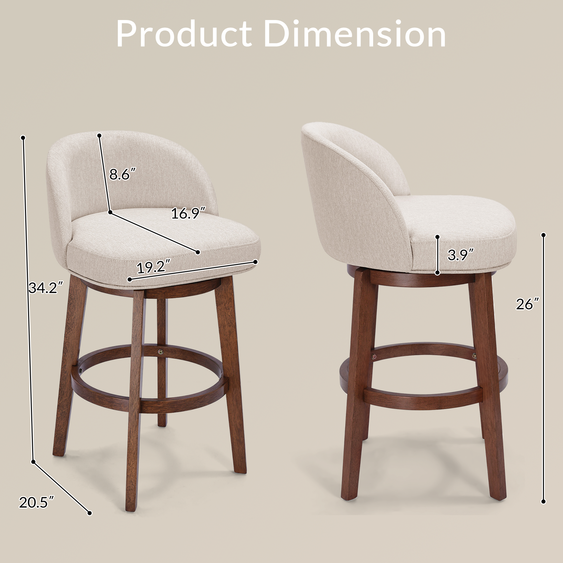 Modern Swivel Bar Stool #base-shape_Round Base #color_Dove Gray
