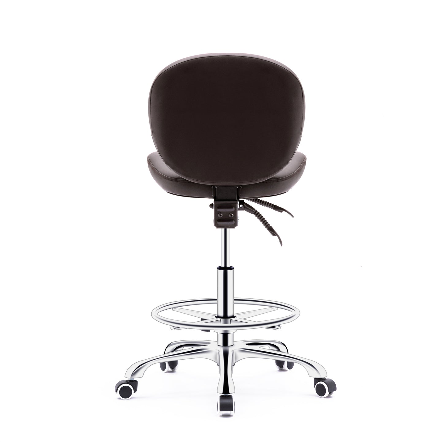 HomeMiYN PU Saddle Stool with Foot Ring in Coffee Brown - Ergonomic Bar Stool