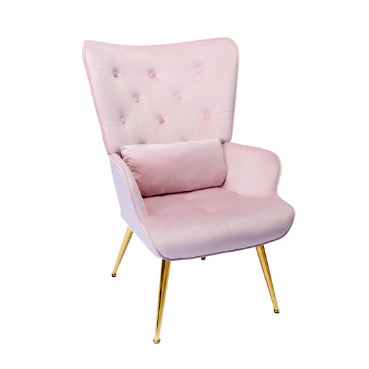 HomeMiYN Velvet Accent Chair Tufted Buttoned Wingback Armchair Pink