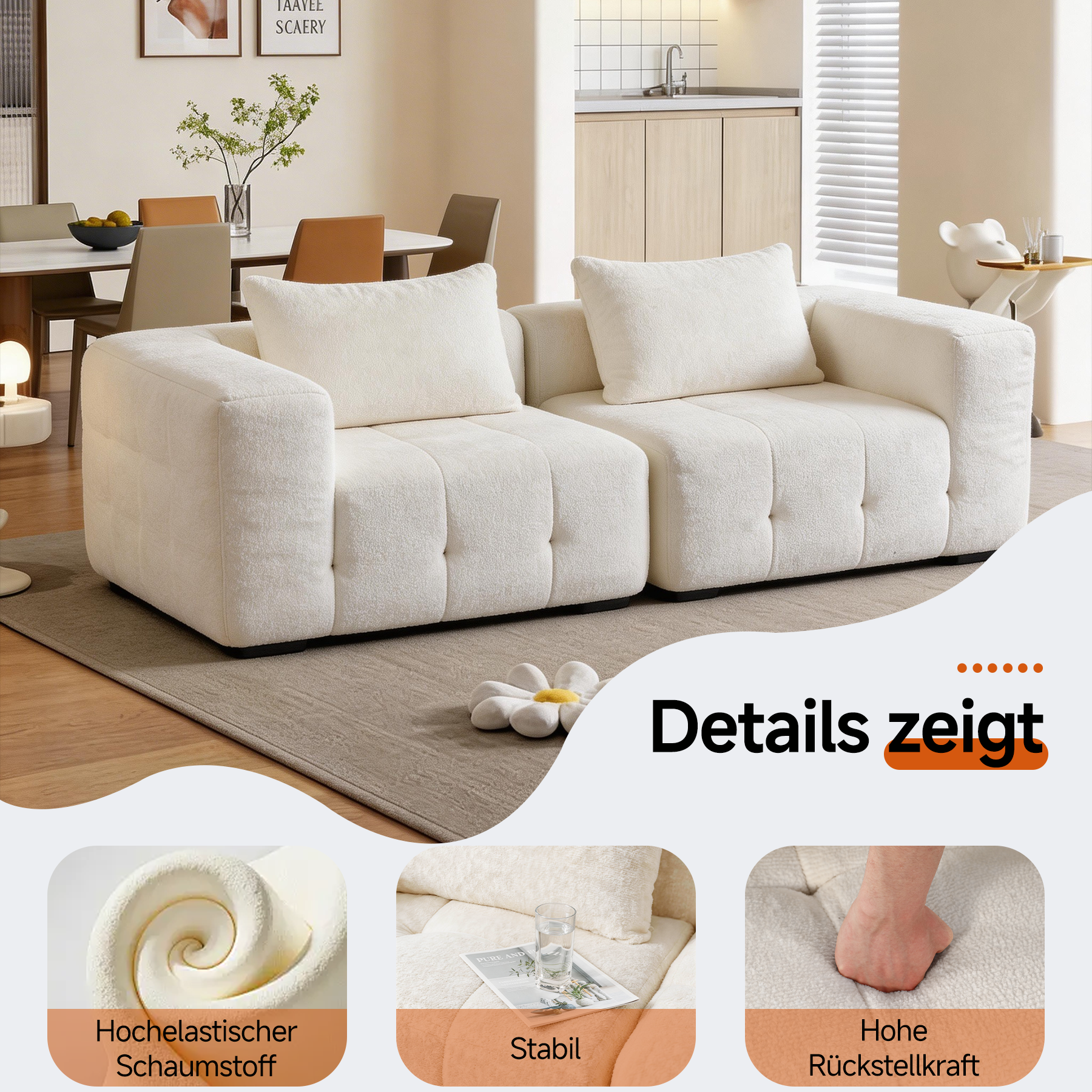 2er Boneless Sofa, Modular Sofa aus Chenille, Ohne Montage | Cloud Couch, Komprimiertes Sofa, hochelastisch, frei kombinierbares Wohnzimmer Sofa bis 240 kg
