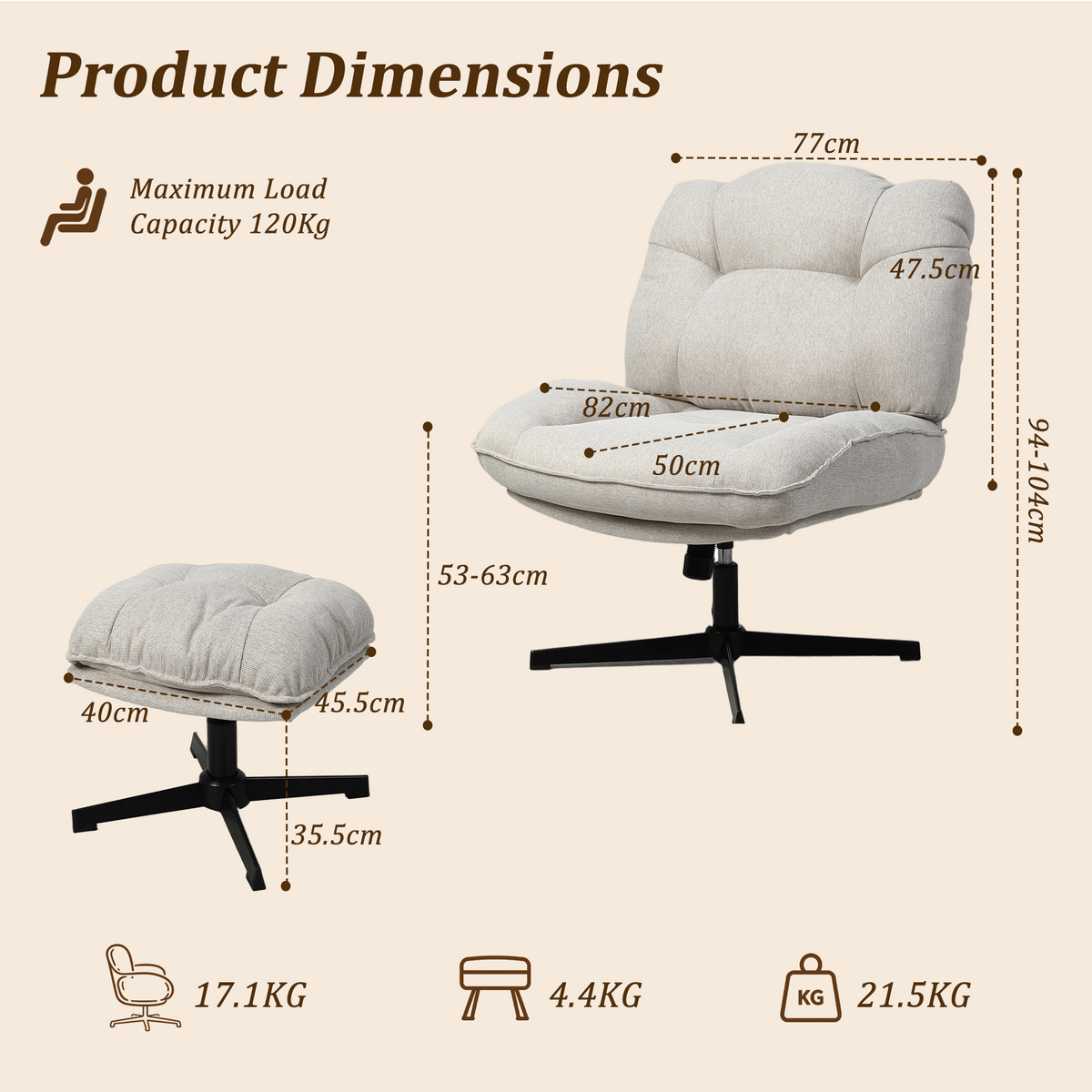 HomeMiYN Ergonomic Armless Office Chair with Adjustable Backrest & Footrest