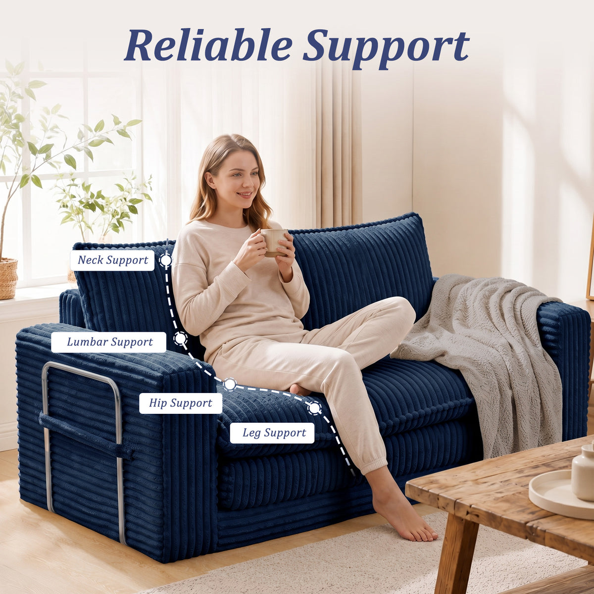 HomeMiYN 2-Seater Corduroy Sofa Bed, 140cm Wide, High Density Foam, No Assembly Required