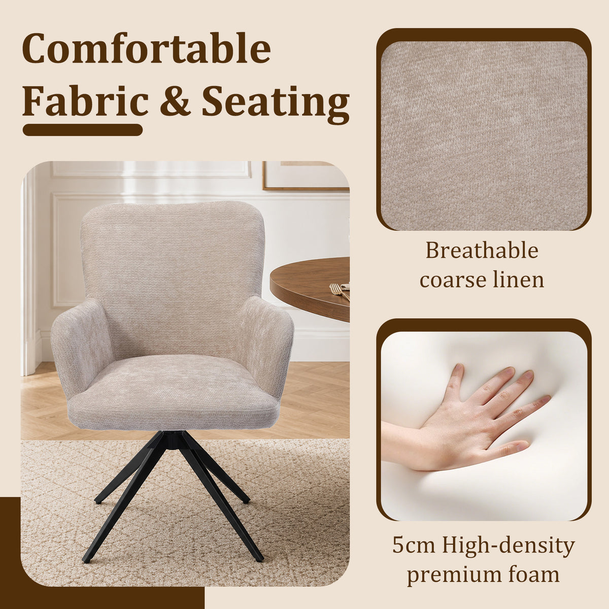 HomeMiYN Set of 2 360° Rotatable Dining Chairs with Armrests
