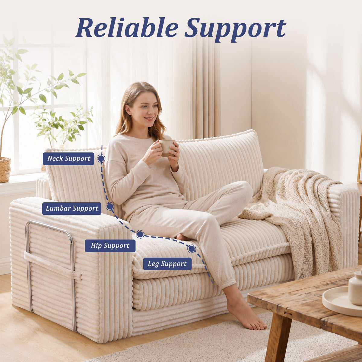 HomeMiYN 2-Seater Corduroy Sofa Bed, 140cm Wide, High Density Foam, No Assembly Required