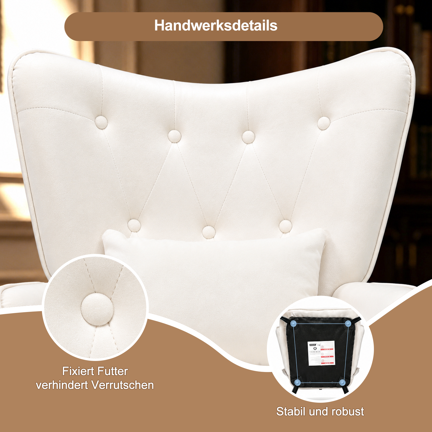 Sessel Ohrensessel mit Samtgeknöpfte Akzentarm-Loungesessel mit vergoldeten Metallbeinen und Lendenrückenlehne, Esszimmerstuhl mit Flügellehne für Wohnzimmer/Schlafzimmer/Büro