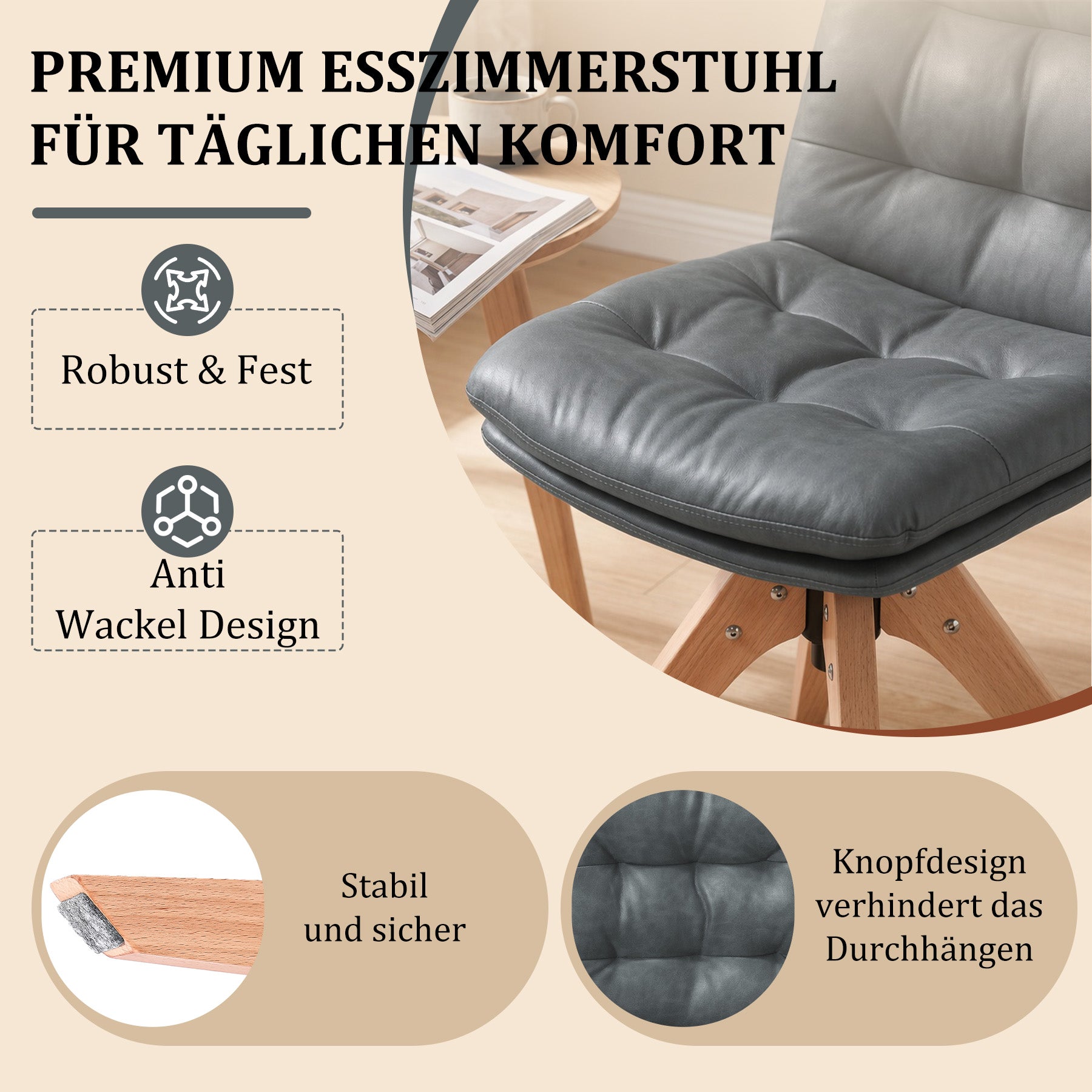 Esszimmerstühle Drehbar mit Armlehne 360° Polsterstuhl Leinen | Modern Drehstuhl Küchenstuhl mit Rückenlehne für Esszimmer, Wohnzimmer