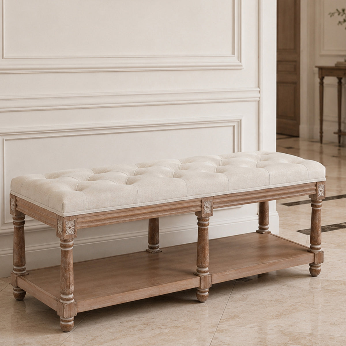 HomeMiYN 2-Seat Upholstered Storage Bench for Hallway and Bedroom