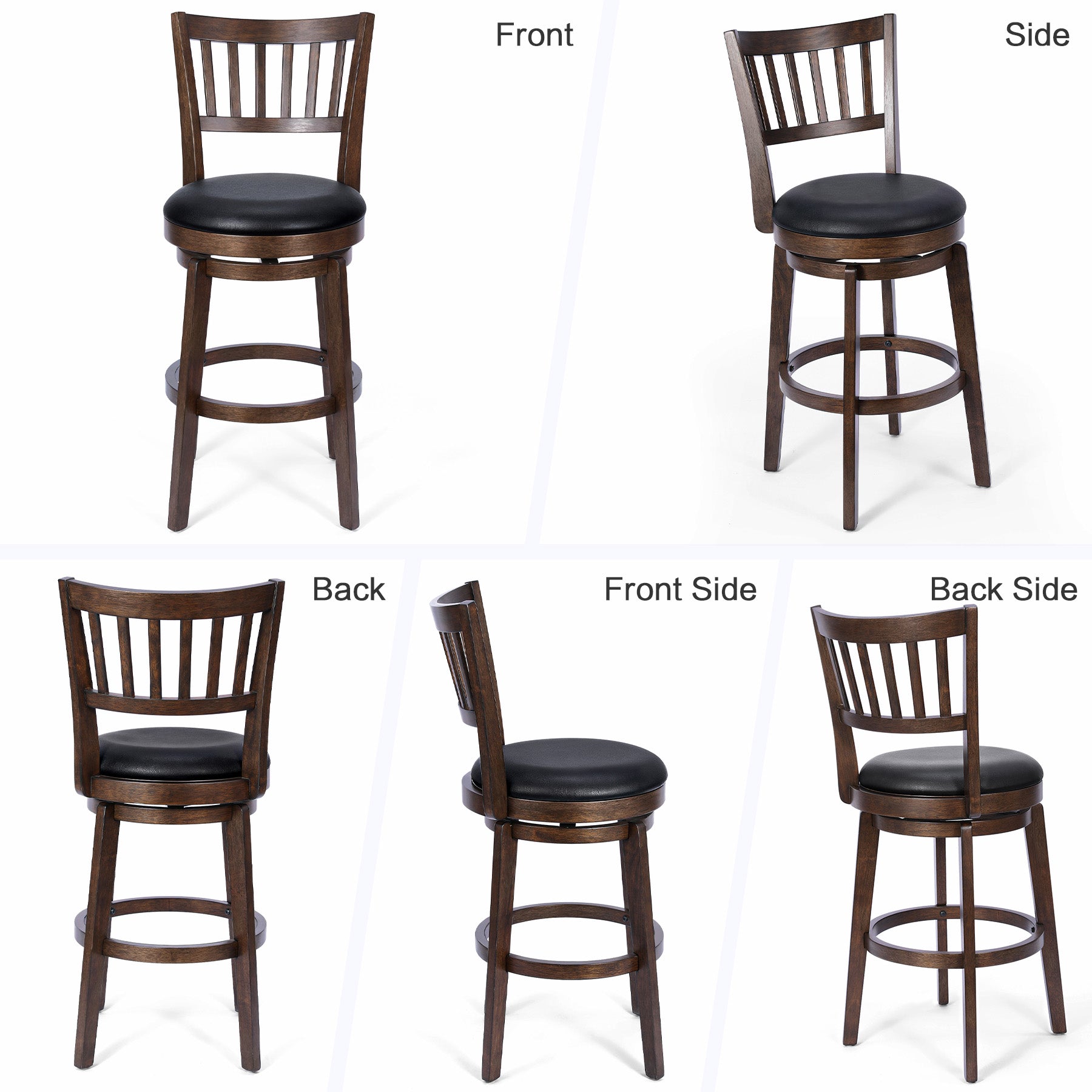 2 Set of Swivel Bar Stool with Padded Back & Seat – Mid-Century Modern Counter Height Chair