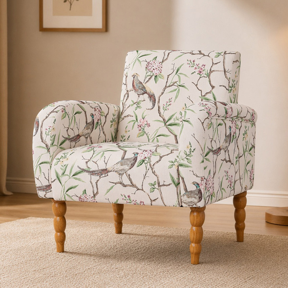 HomeMiYN Upholstered Living Room Armchair with Solid Wood Legs