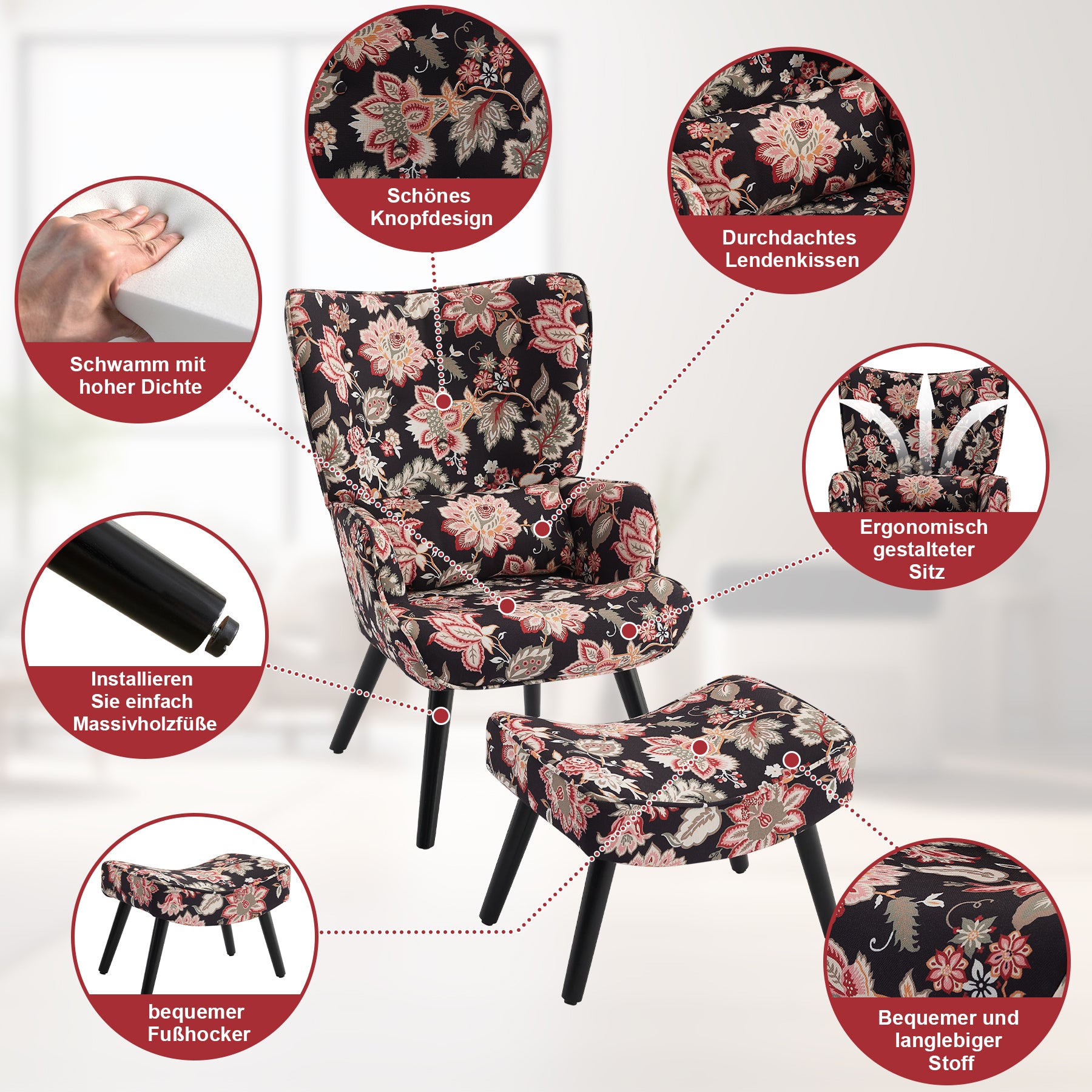 Printed Single Seater Sofa in Faux Linen Fabric