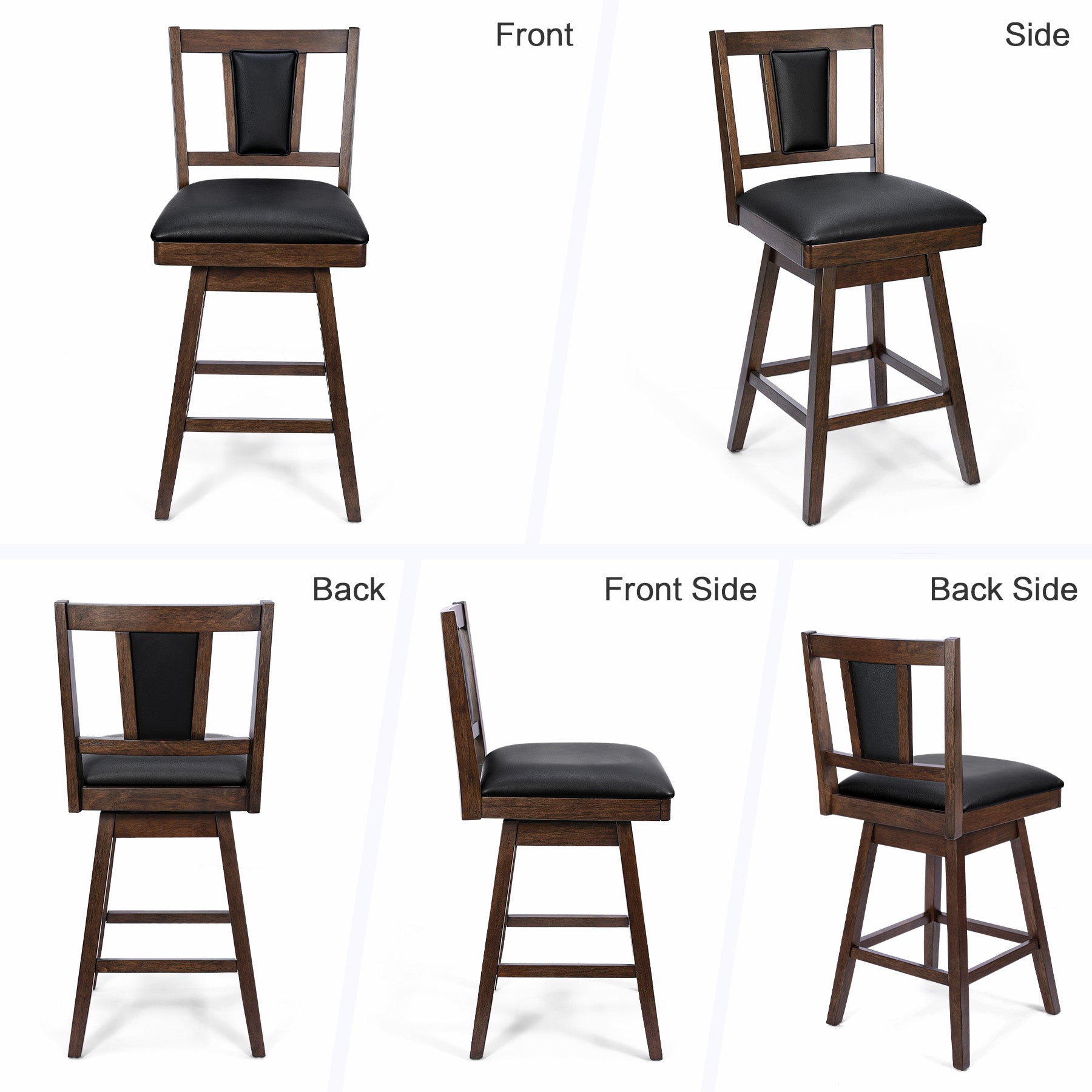 2 Set of Swivel Bar Stool with Vertical Padded Back & Seat – Mid-Century Modern Counter Height Chair