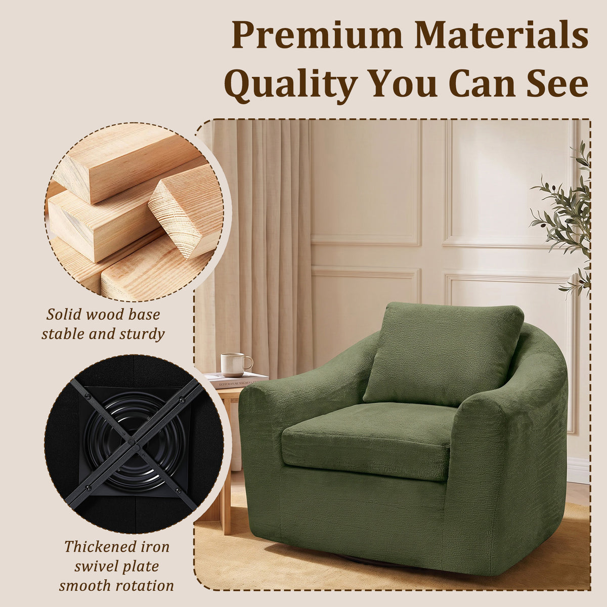 HomeMiYN 360° Rotatable Round Swivel Shell Chair, Modern Padded Recliner for Living Room