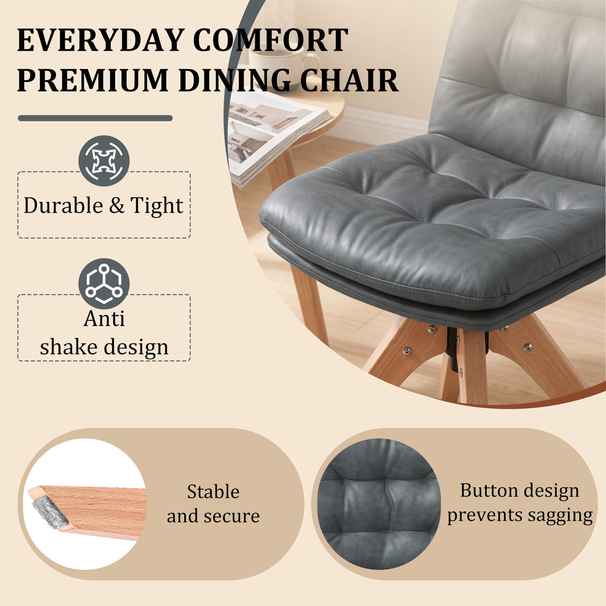 HomeMiYN 360° Swivel Dining Chairs Faux Leather Upholstered