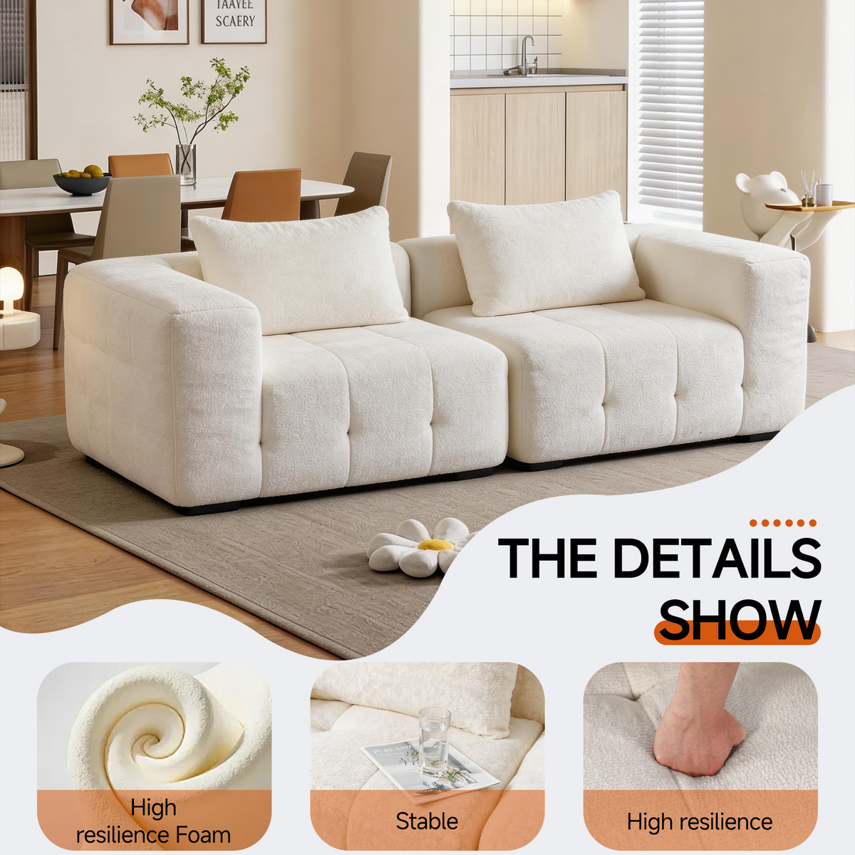 HomeMiYN Pack of 2 Modular Chenille Boneless Sofa No Assembly Required