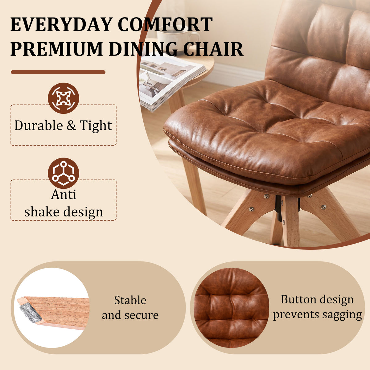 HomeMiYN 360° Swivel Dining Chairs Faux Leather Upholstered