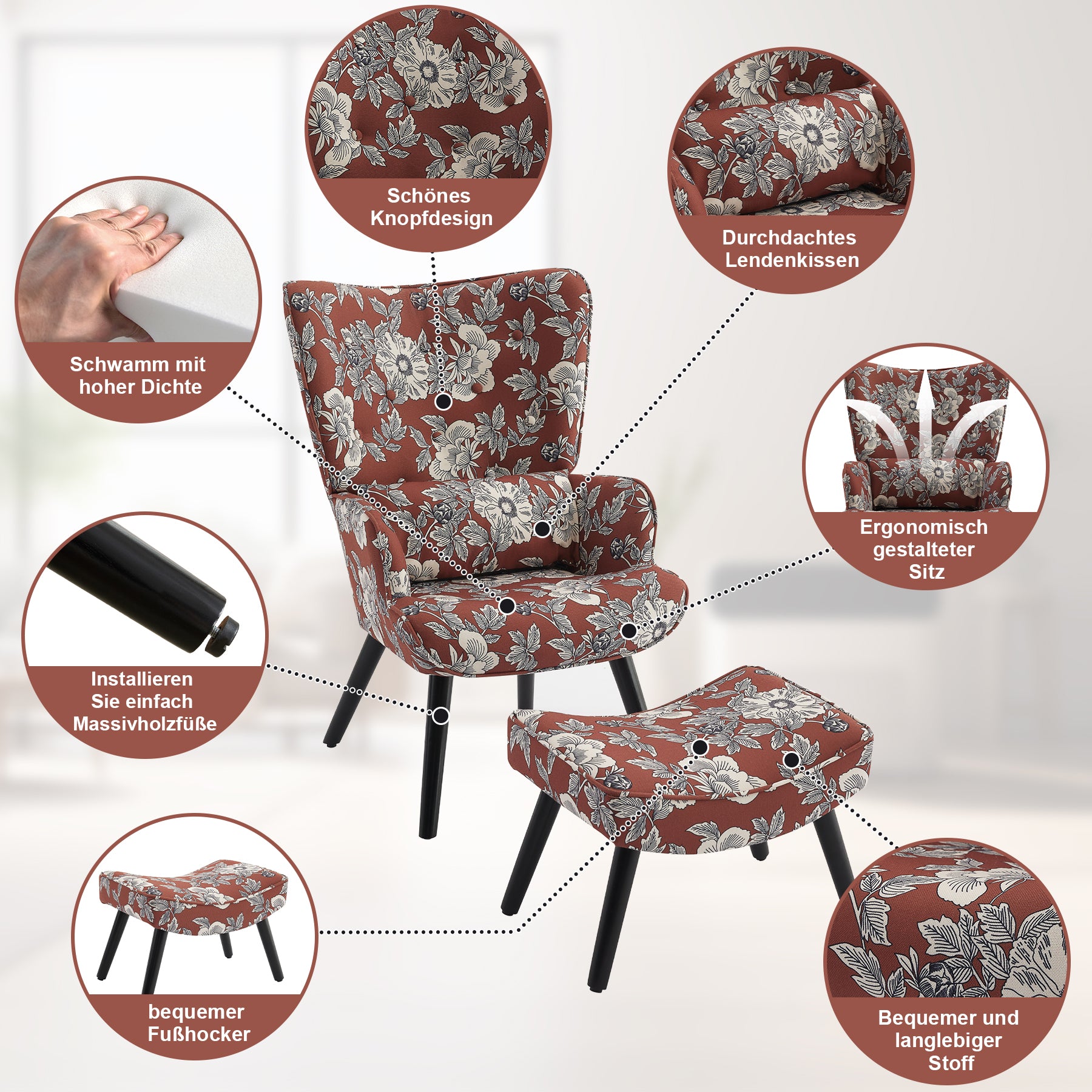 Printed Single Seater Sofa in Faux Linen Fabric
