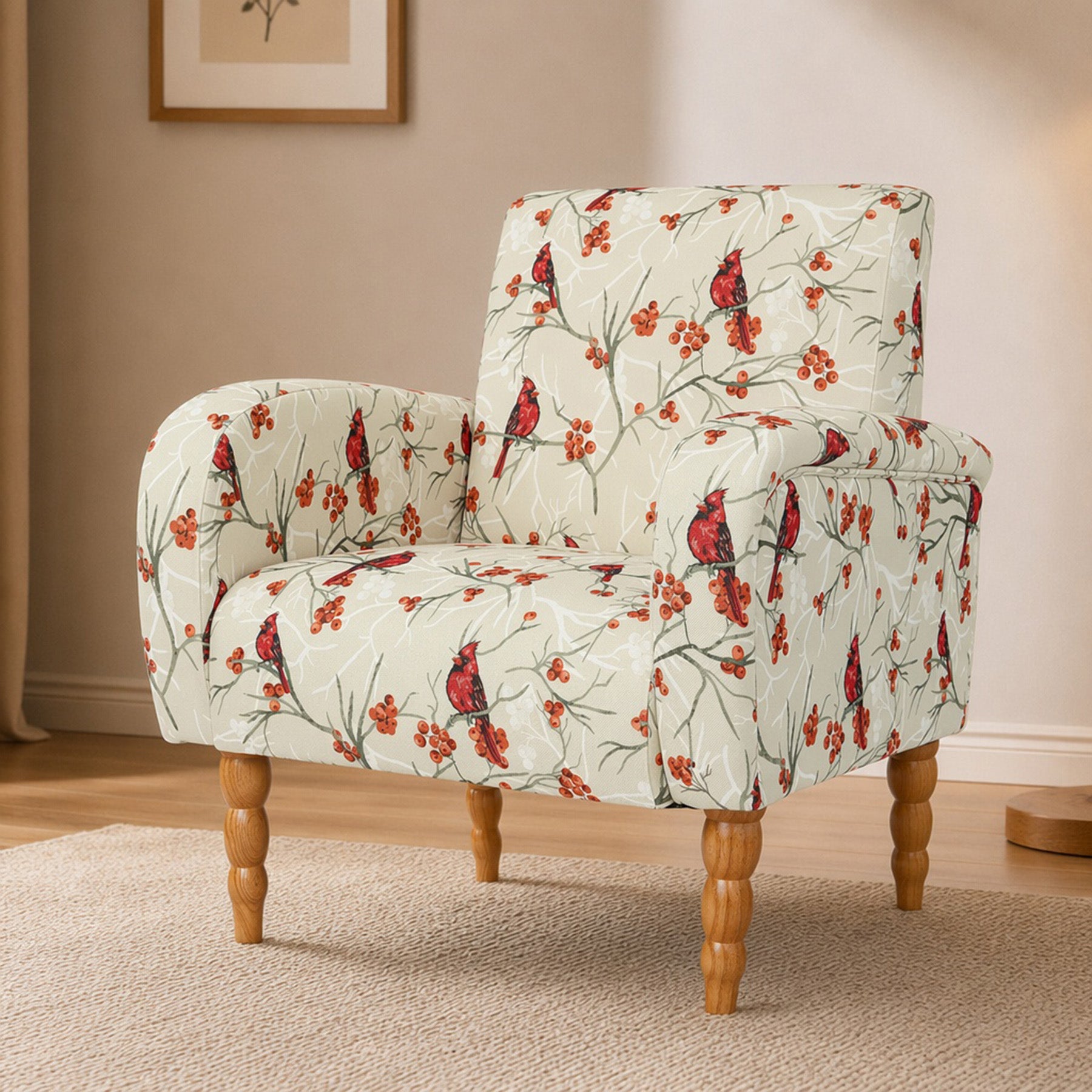Polstersessel mit Blumenmuster, Vintage Akzentstuhl | Elegantes Blumenmuster, bequeme Polsterung und stabile Holzbeine, ideal für Wohnzimmer, Schlafzimmer und Leseecke.